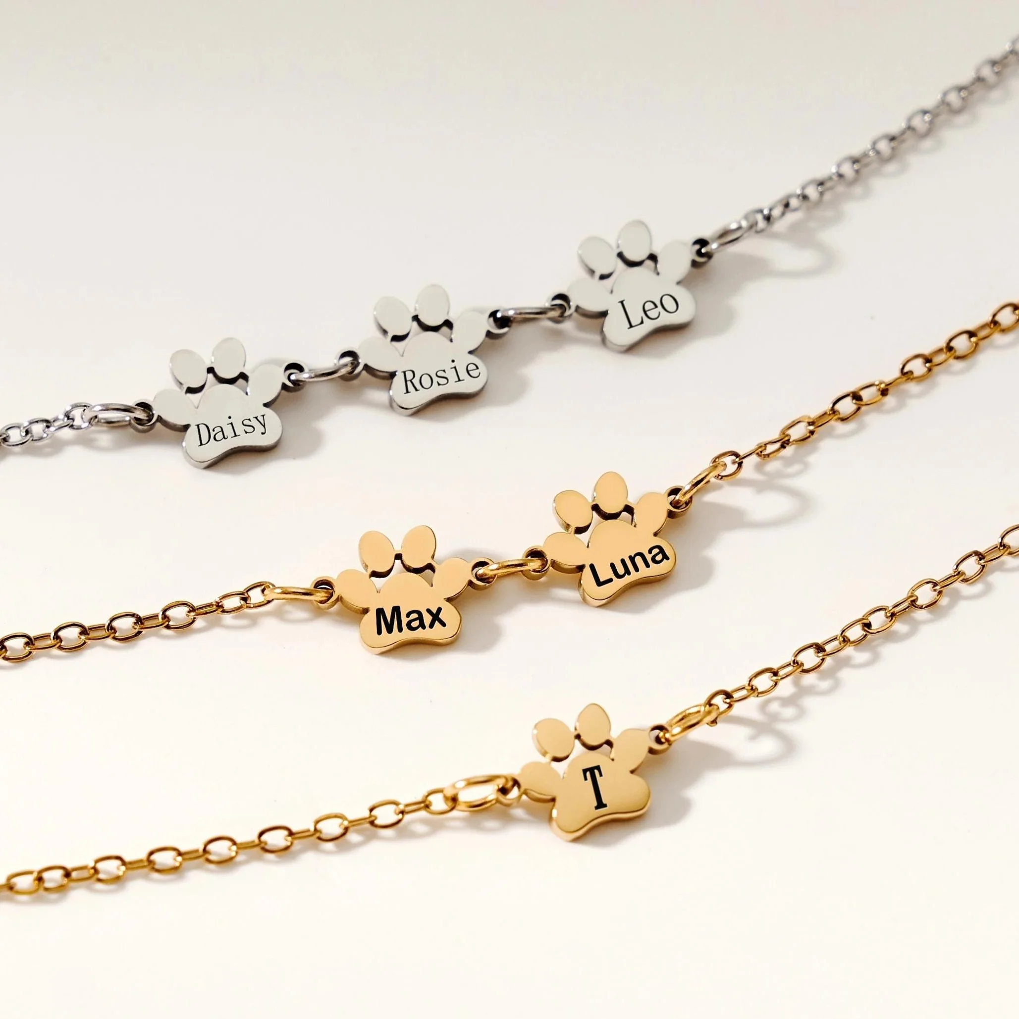 Personalized Pet Name Paw Print Bracelet, Minimalist Dog Cat Paw Jewelry LM32 669429 - Image 7