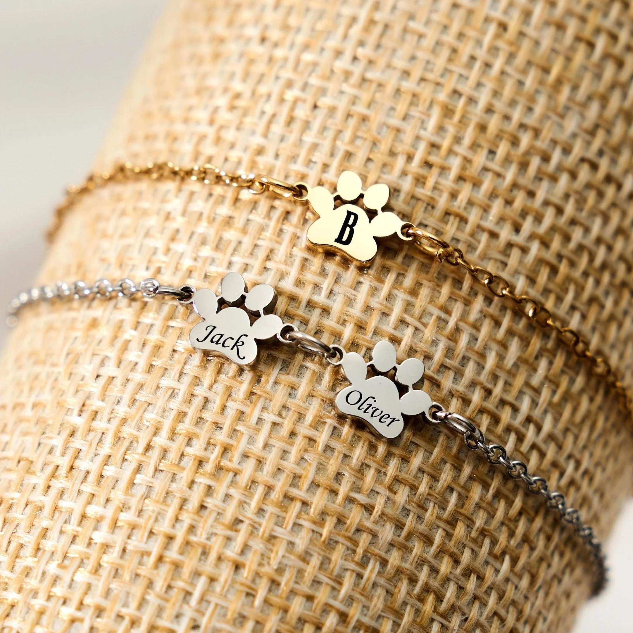 Personalized Pet Name Paw Print Bracelet, Minimalist Dog Cat Paw Jewelry LM32 669429 - Image 9