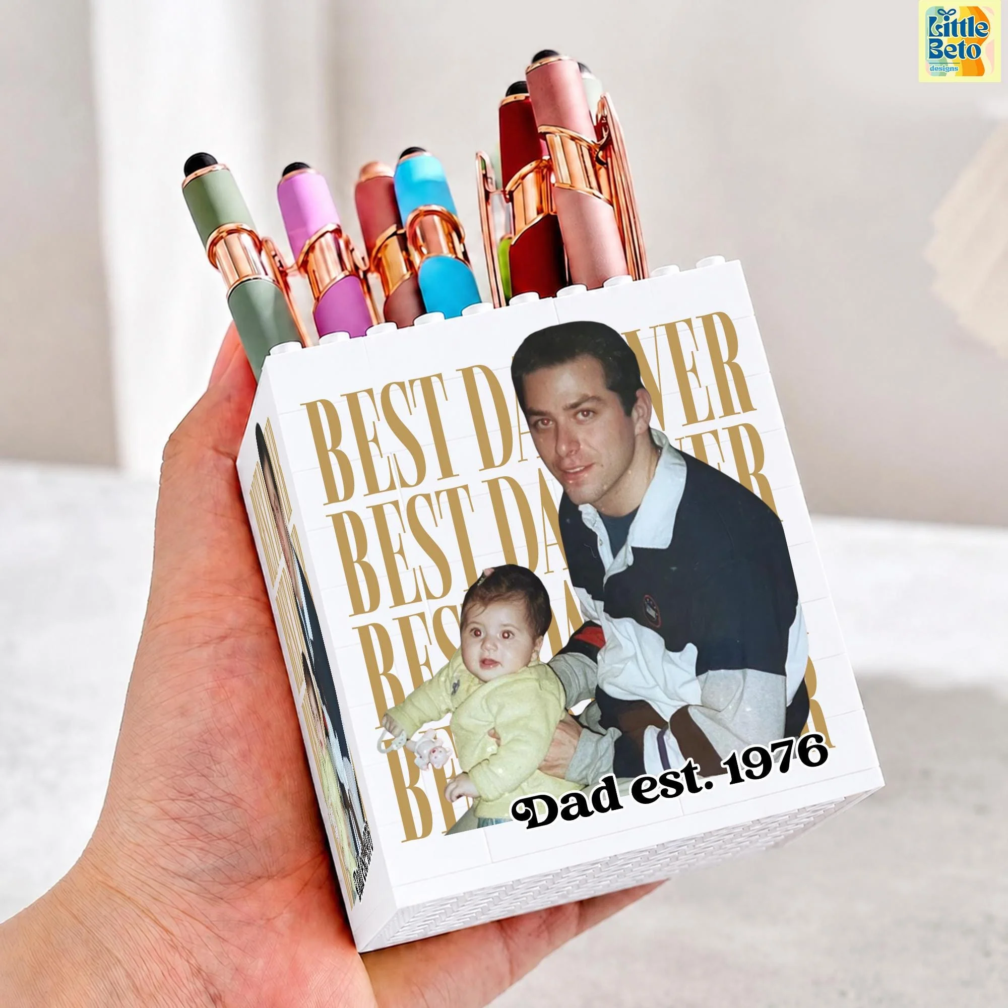Personalized Photo Best Dad Ever Building Block Pen Holder - Gift For Family, Father's Day LM32 669071 - Image 2