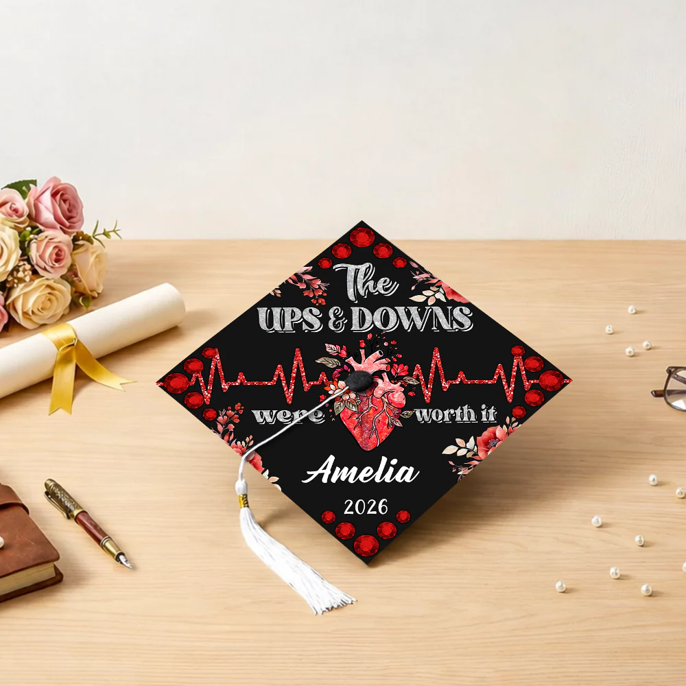 Personalized The Up & Down Were Worth It Nurse Graduation Cap Topper LM32 899275 - Image 2
