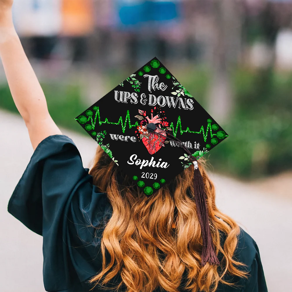 Personalized The Up & Down Were Worth It Nurse Graduation Cap Topper LM32 899275 - Image 5