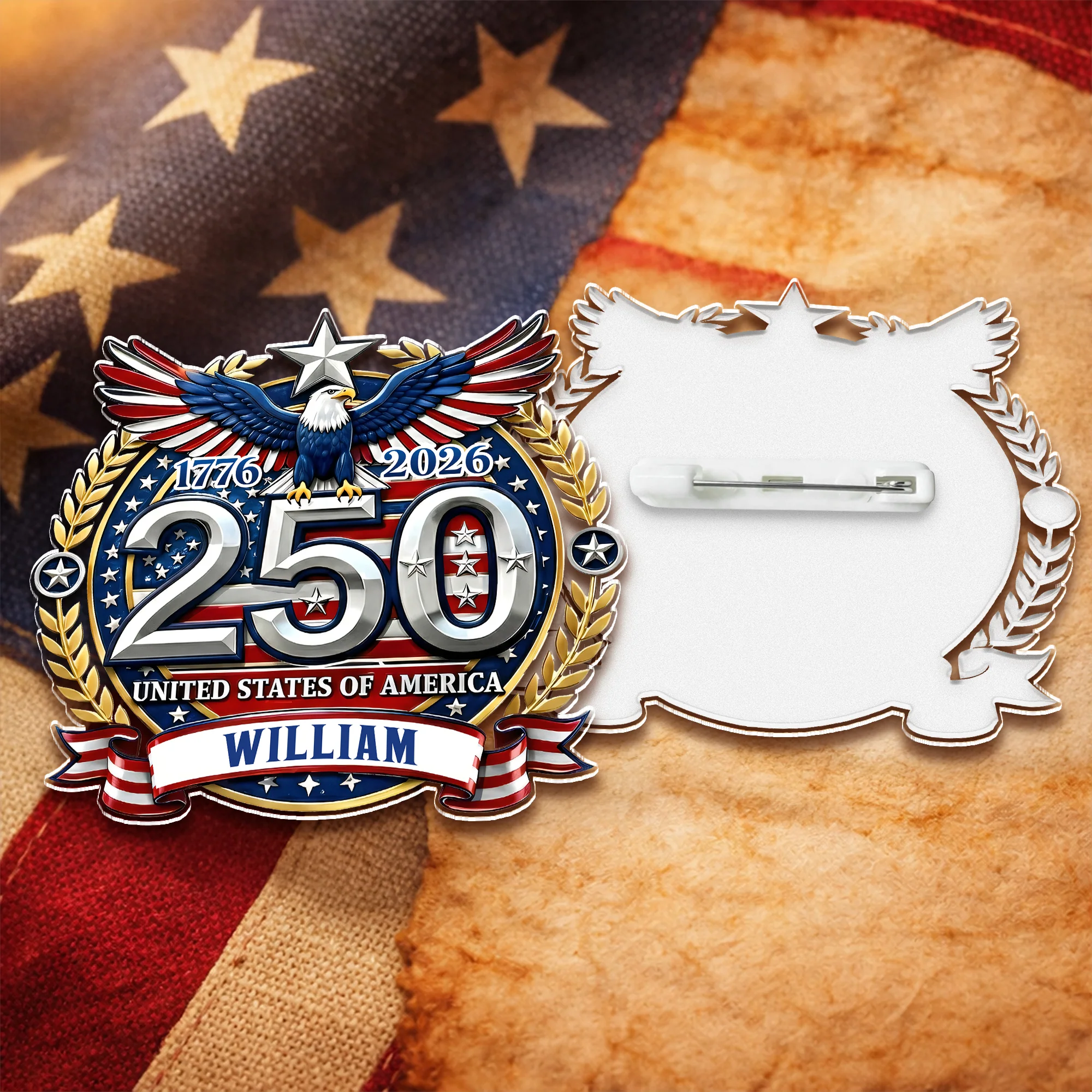 Personzalized Name USA 250th Anniversary Patriotic Eagles Acrylic Pin LM32 899531 - Image 3