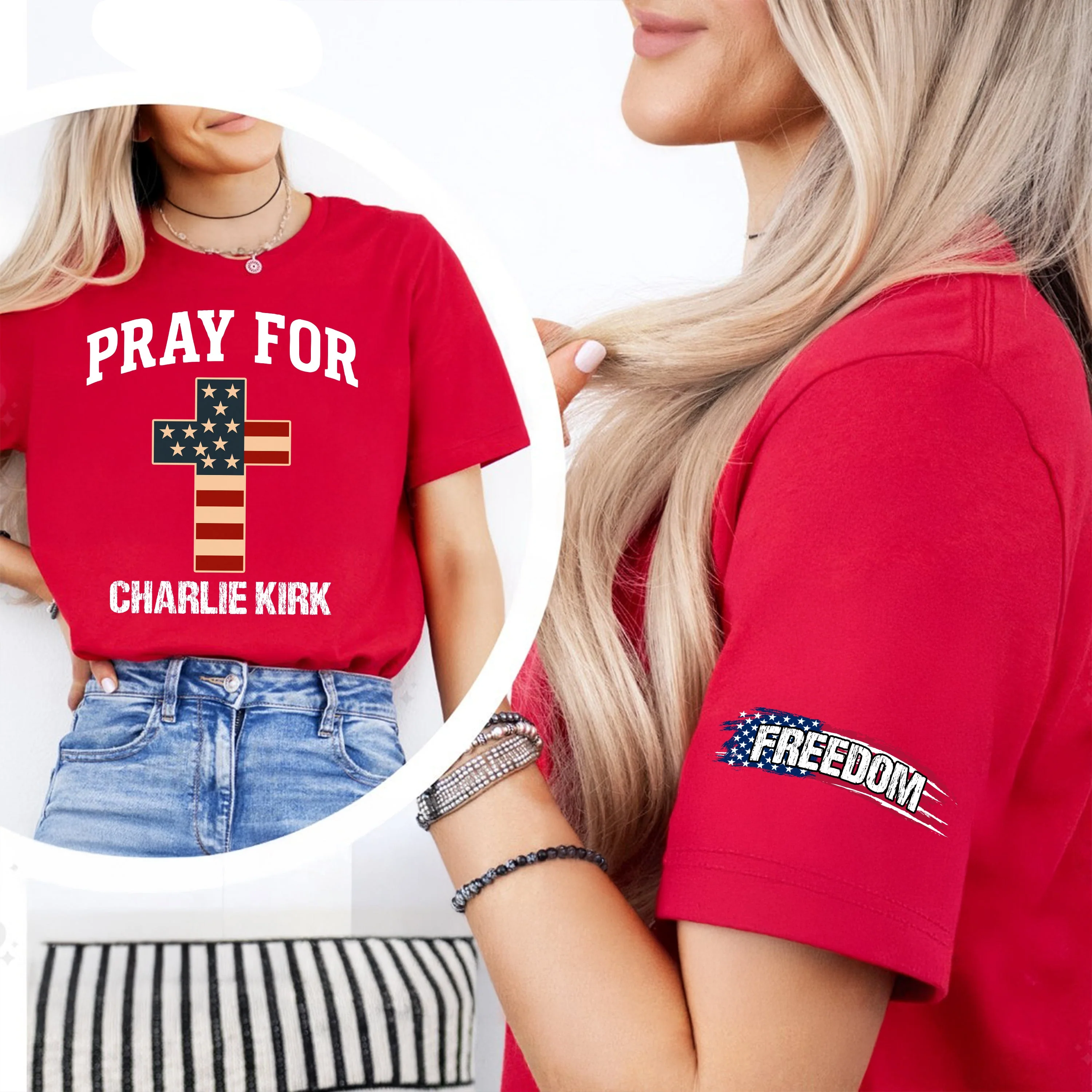 Pray For Charlie Kirk Christian Faith Tribute Sleeve Tee Shirt LM32 65799 - Image 2