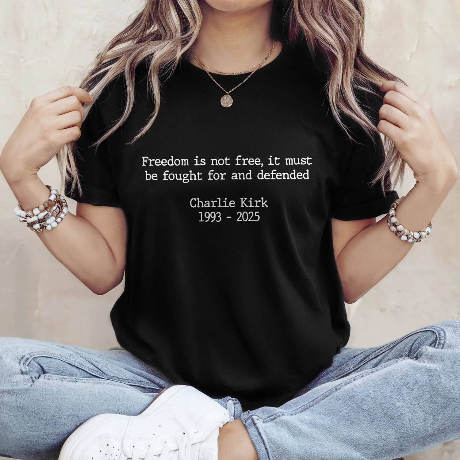 Pray For Charlie Kirk - Freedom Is Not Free Famous Quote Memorial Dark Shirt LM32 65433 - Image 2