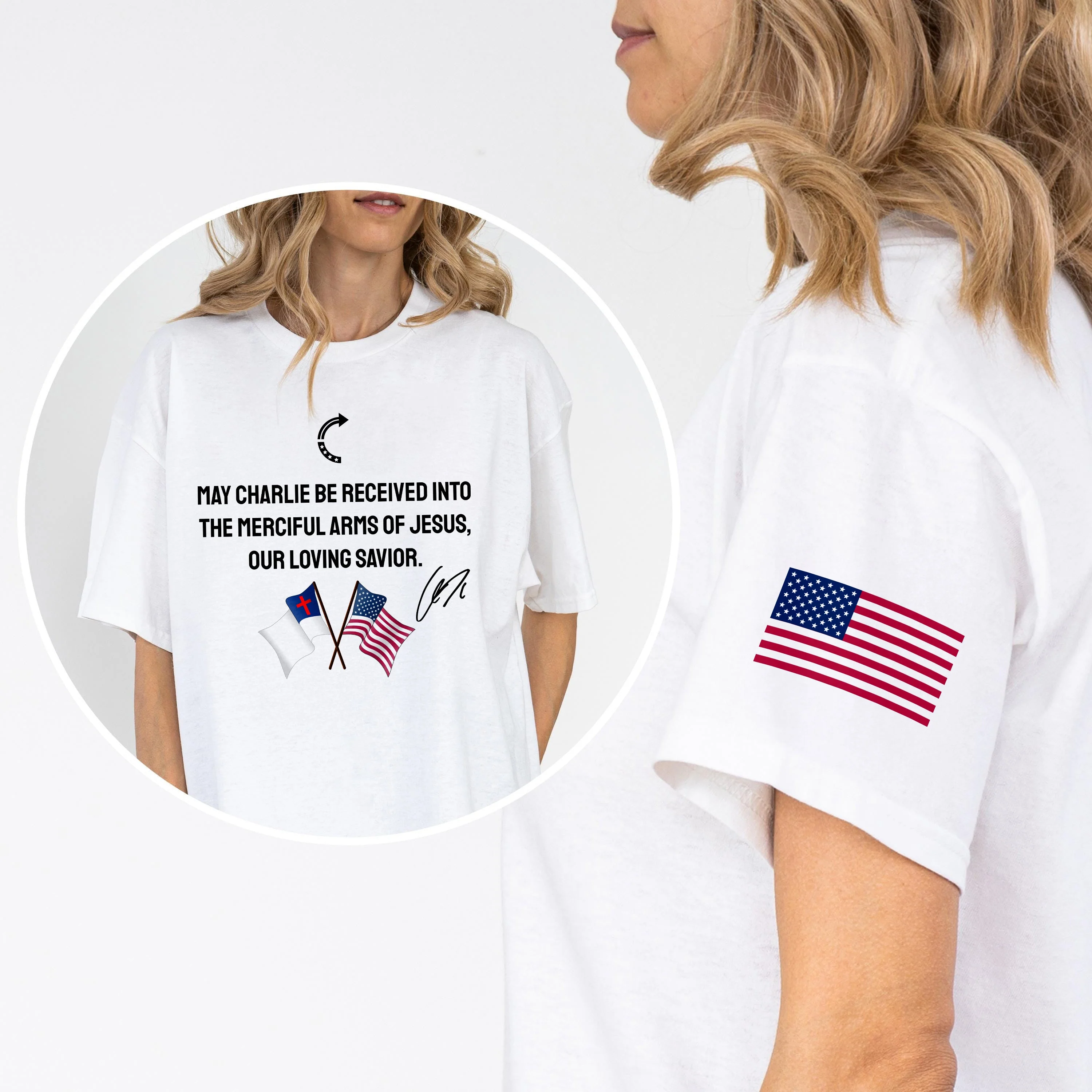 Pray For Charlie Kirk Our Loving Savior Sleeve Tee Shirt LM32 65797 - Image 3
