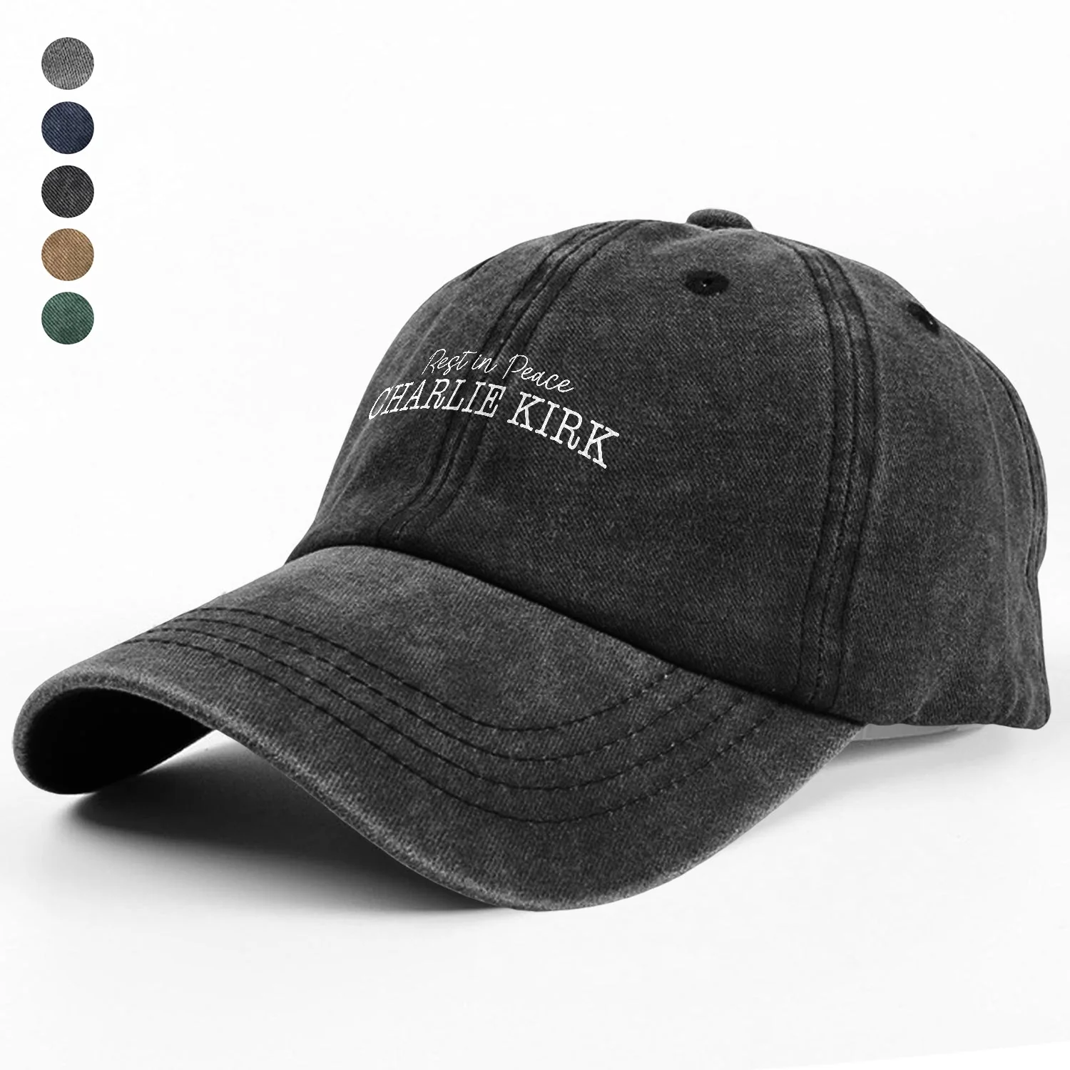Rest In Peace Charlie Kirk Washed Denim Baseball Cap LM32 65449 - Image 3