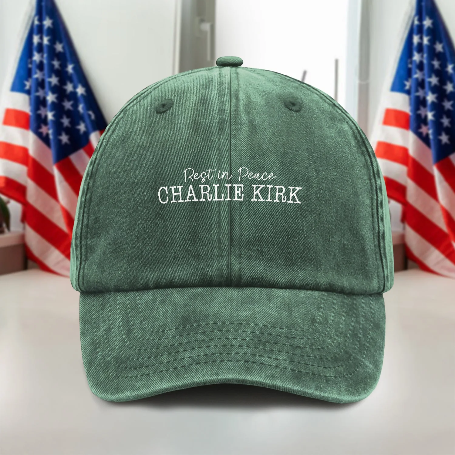 Rest In Peace Charlie Kirk Washed Denim Baseball Cap LM32 65449 - Image 4