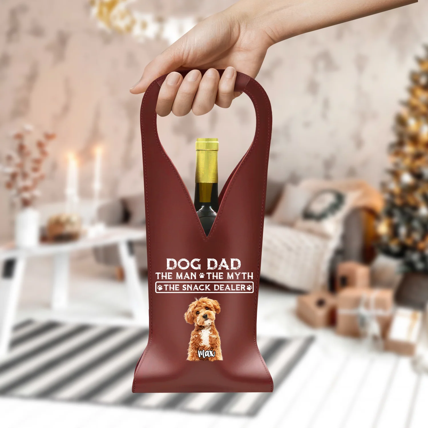 The Man The Myth The Snack Dealer Custom Photo Dog Dad Leather Wine Bag LM32 893875 - Image 6