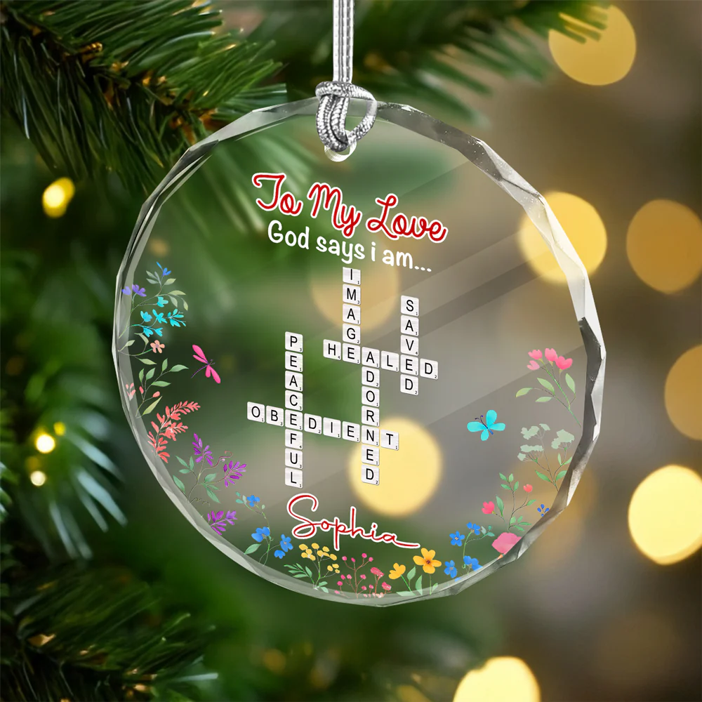 To My Daughter God Says You Are Crosswords Glass Circle Ornament LM32 895381 - Image 5