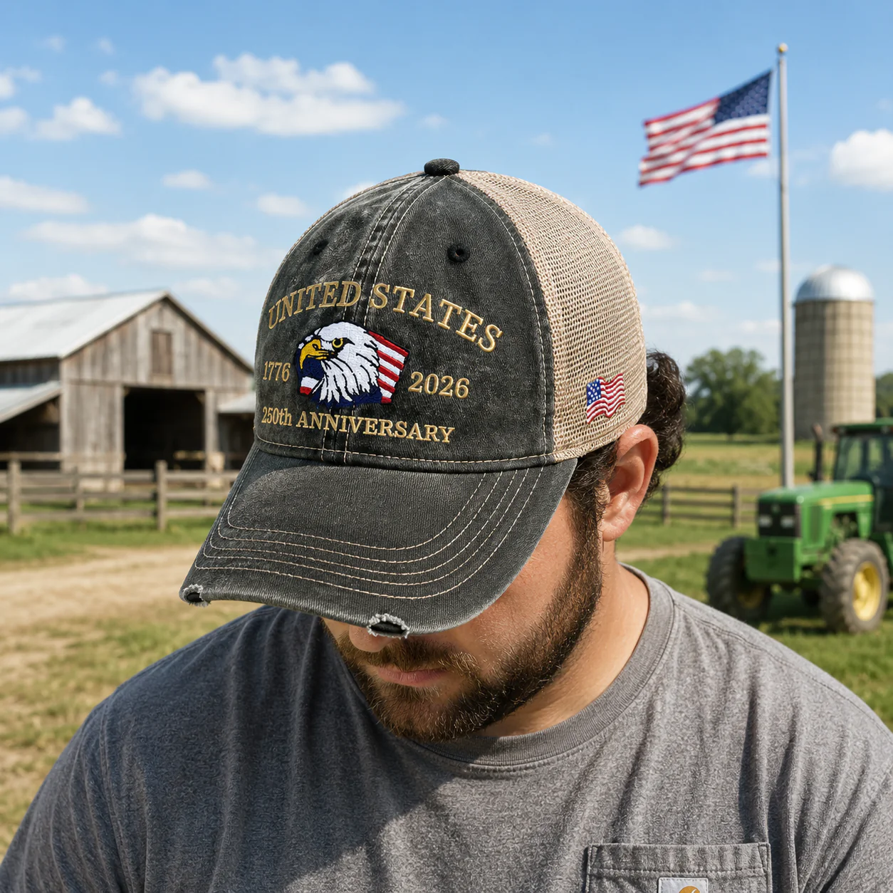 United States 1776 - 2026 Independence Patriotic Embroidery Trucker Hat LM32 669323 - Image 2