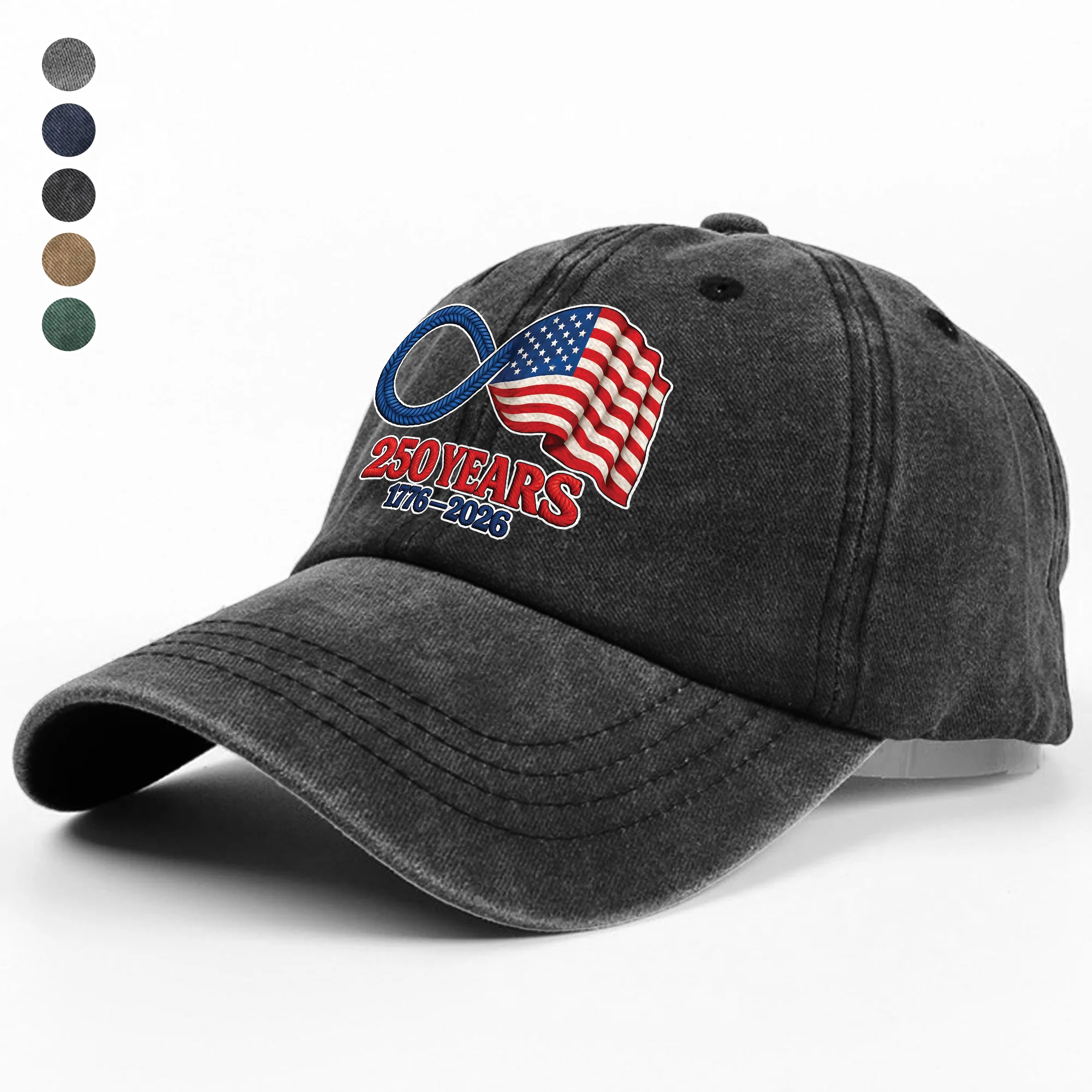 USA 250 Years Infinity Freedom American Flag Washed Denim Baseball Cap LM32 899307 - Image 2