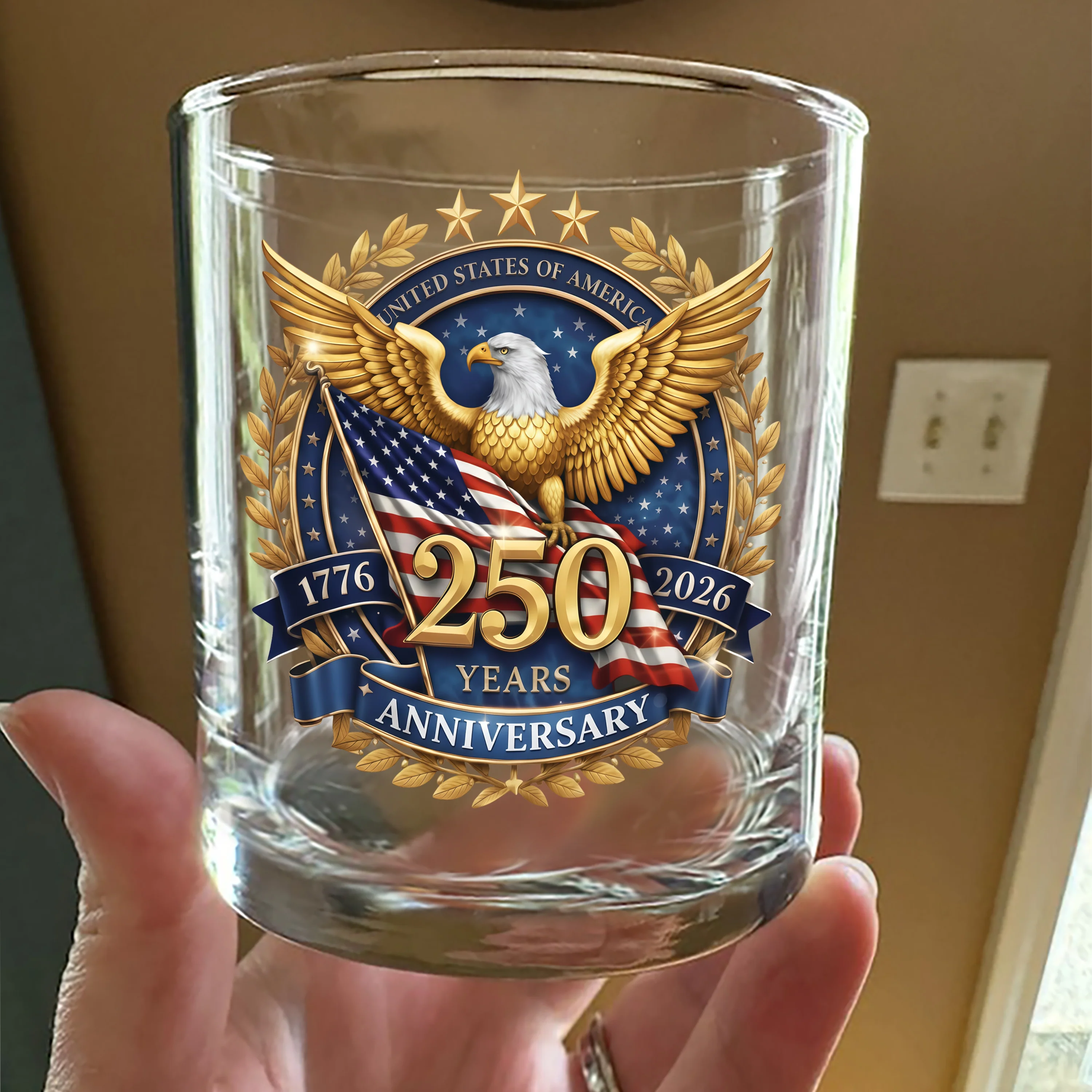 USA 250th Anniversary Emblem Patriotic Eagles Flag Whiskey Glass LM32 899071 - Image 3