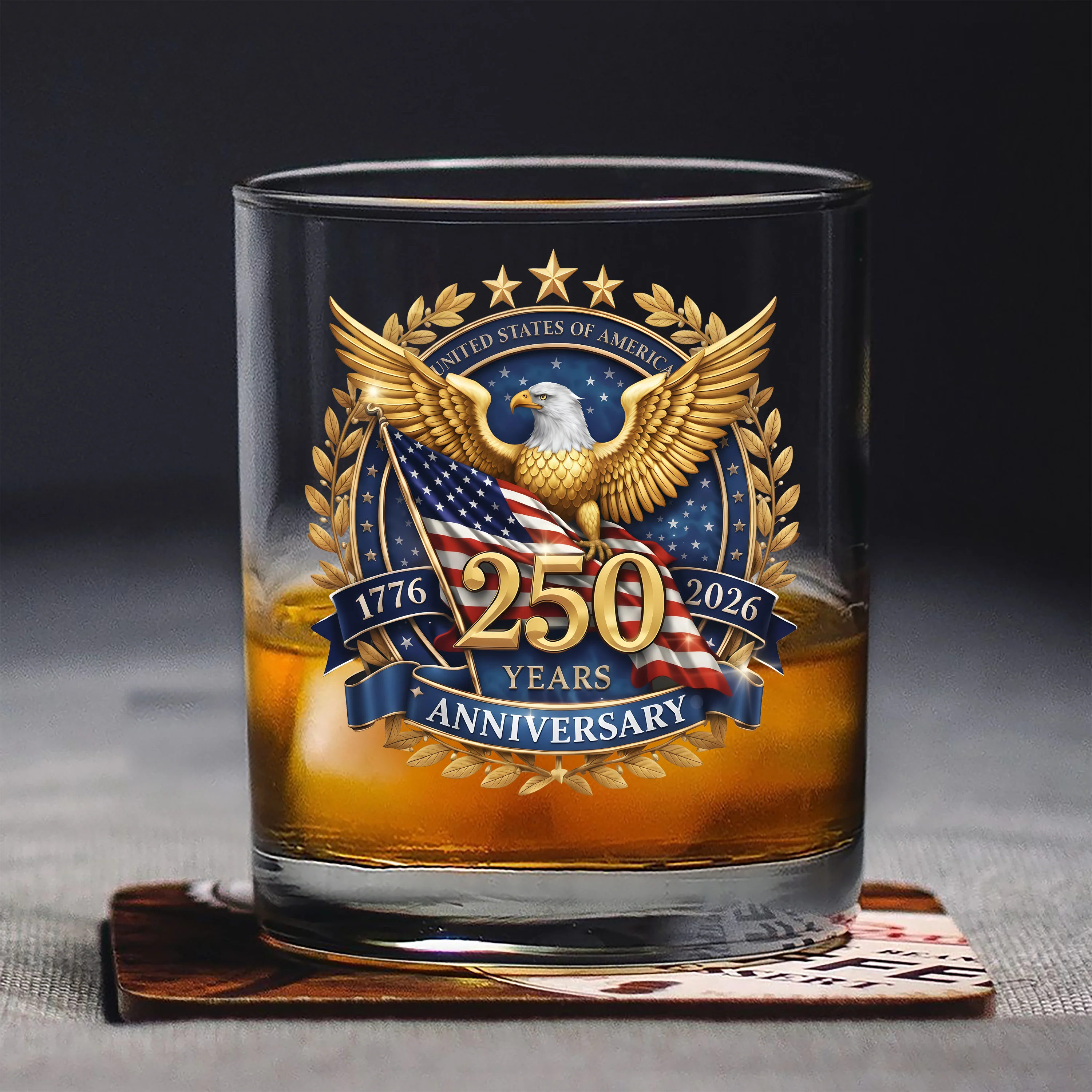 USA 250th Anniversary Emblem Patriotic Eagles Flag Whiskey Glass LM32 899071 - Image 5