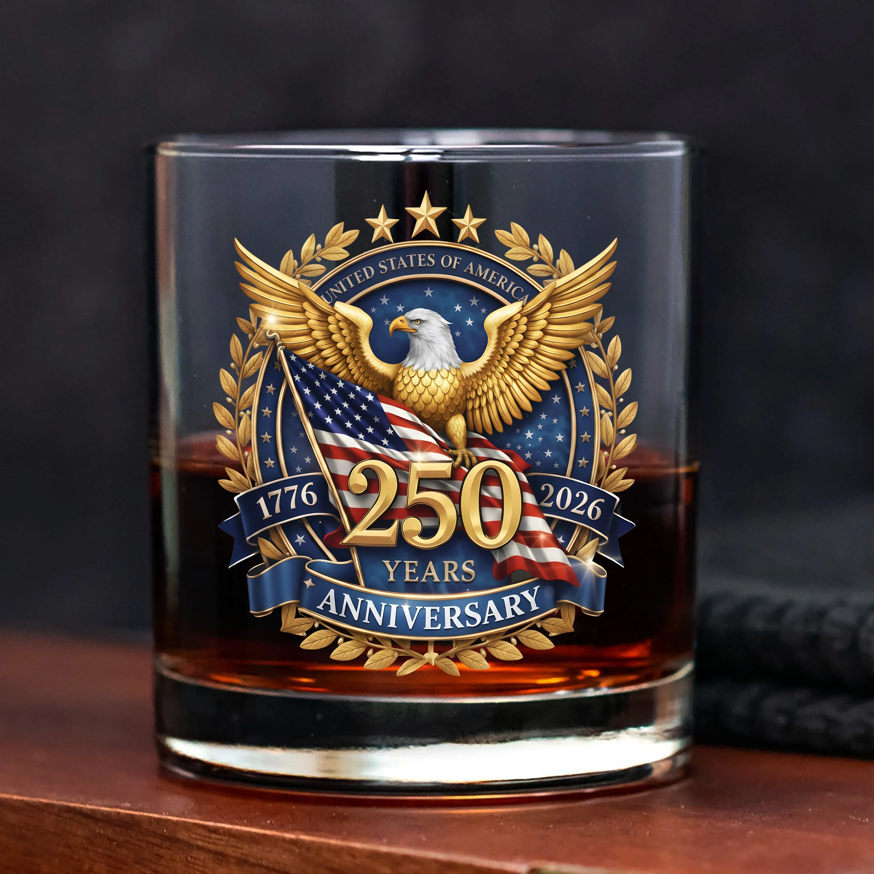 USA 250th Anniversary Emblem Patriotic Eagles Flag Whiskey Glass LM32 899071 - Image 6