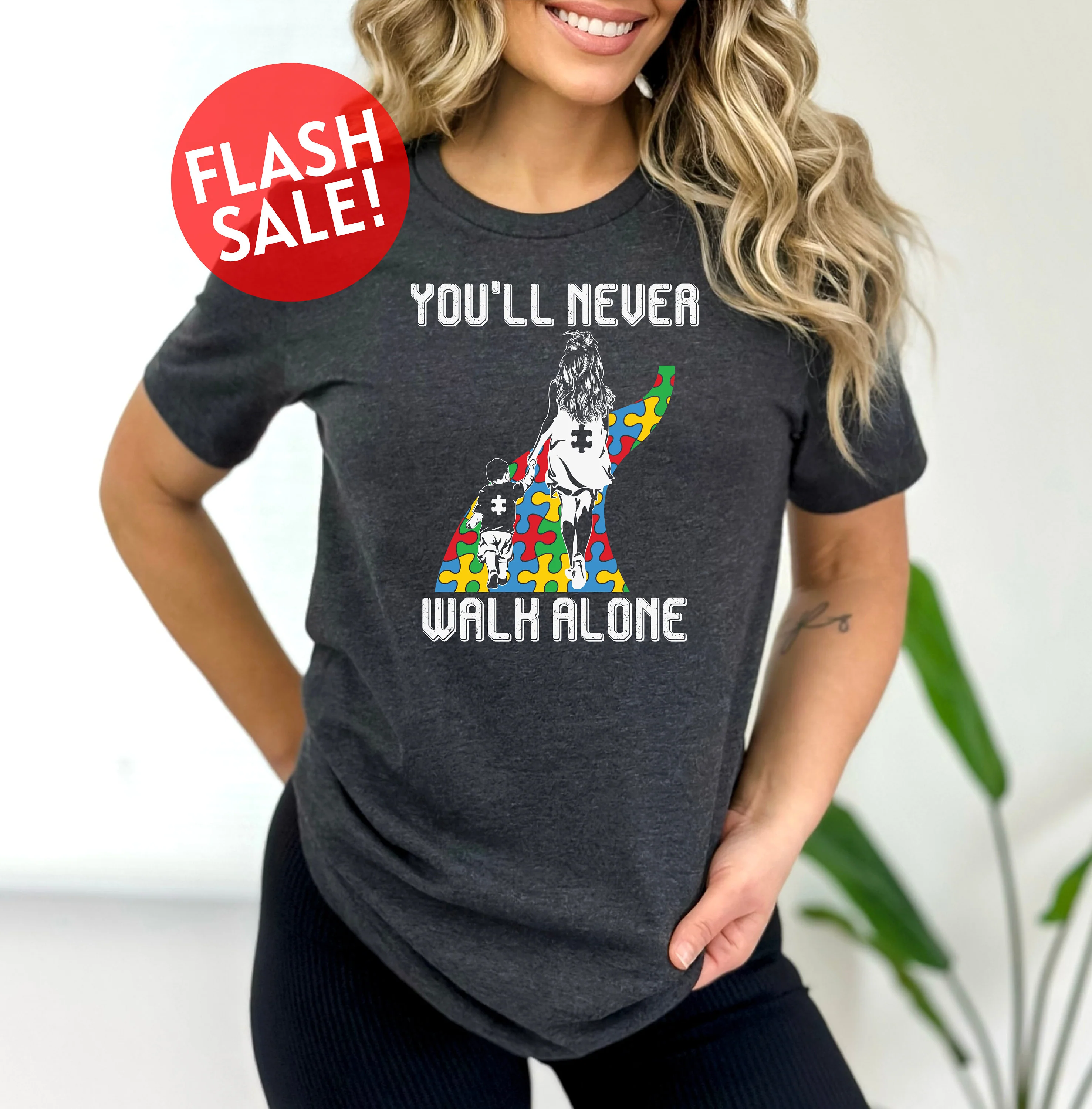 You'll Never Walk Alone Autism Awareness Puzzle Dark Shirt - Autism Mom, Autism Dad LM32 899387 - Image 3