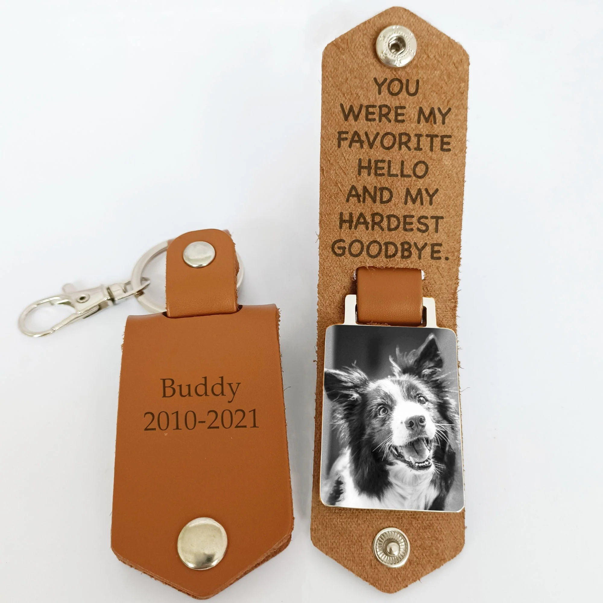 My Favorite Hello And Hardest Goodbye Dog Pet Memorial Vintage Leather Photo Keychain C249