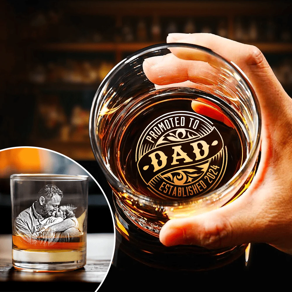 Custom Photo Promoted To Dad EST Rock Glass DM01 HA75 890901 - Image 5