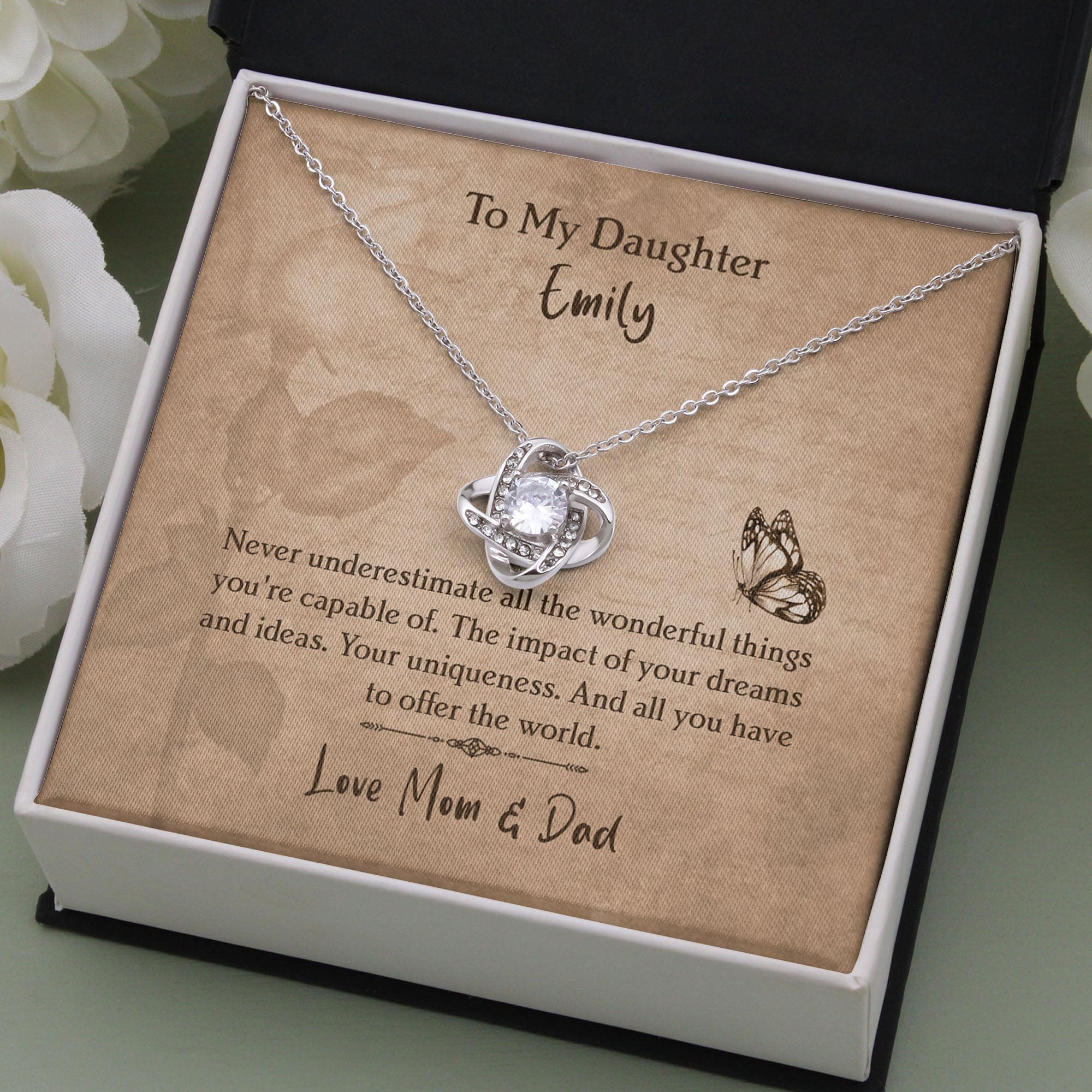 Never Underestimate Personalized Graduation Message Card Necklace C260
