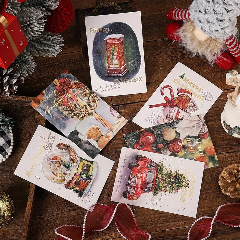 New 10PCS Christmas Foil Greeting Card Postcard Florist Baking Gift Small Card Blessing Message Card Stamped Postcard Wall Decor