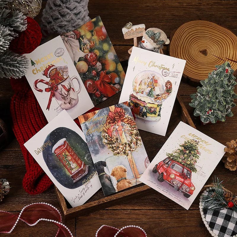 New 10PCS Christmas Foil Greeting Card Postcard Florist Baking Gift Small Card Blessing Message Card Stamped Postcard Wall Decor - Image 3