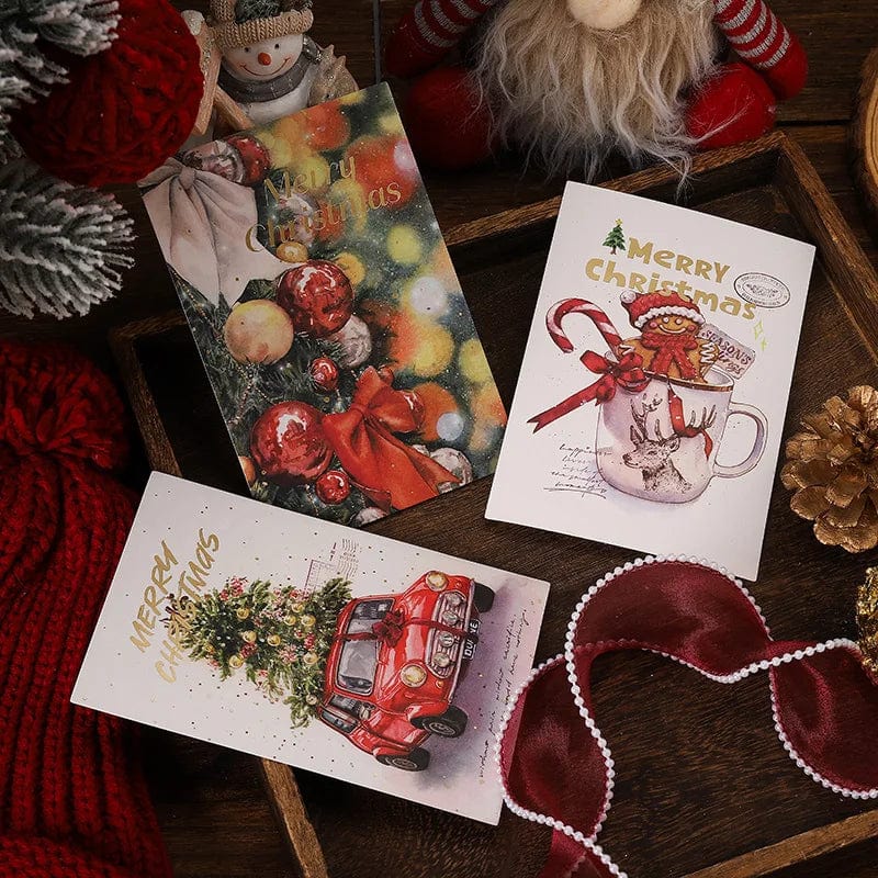 New 10PCS Christmas Foil Greeting Card Postcard Florist Baking Gift Small Card Blessing Message Card Stamped Postcard Wall Decor - Image 4