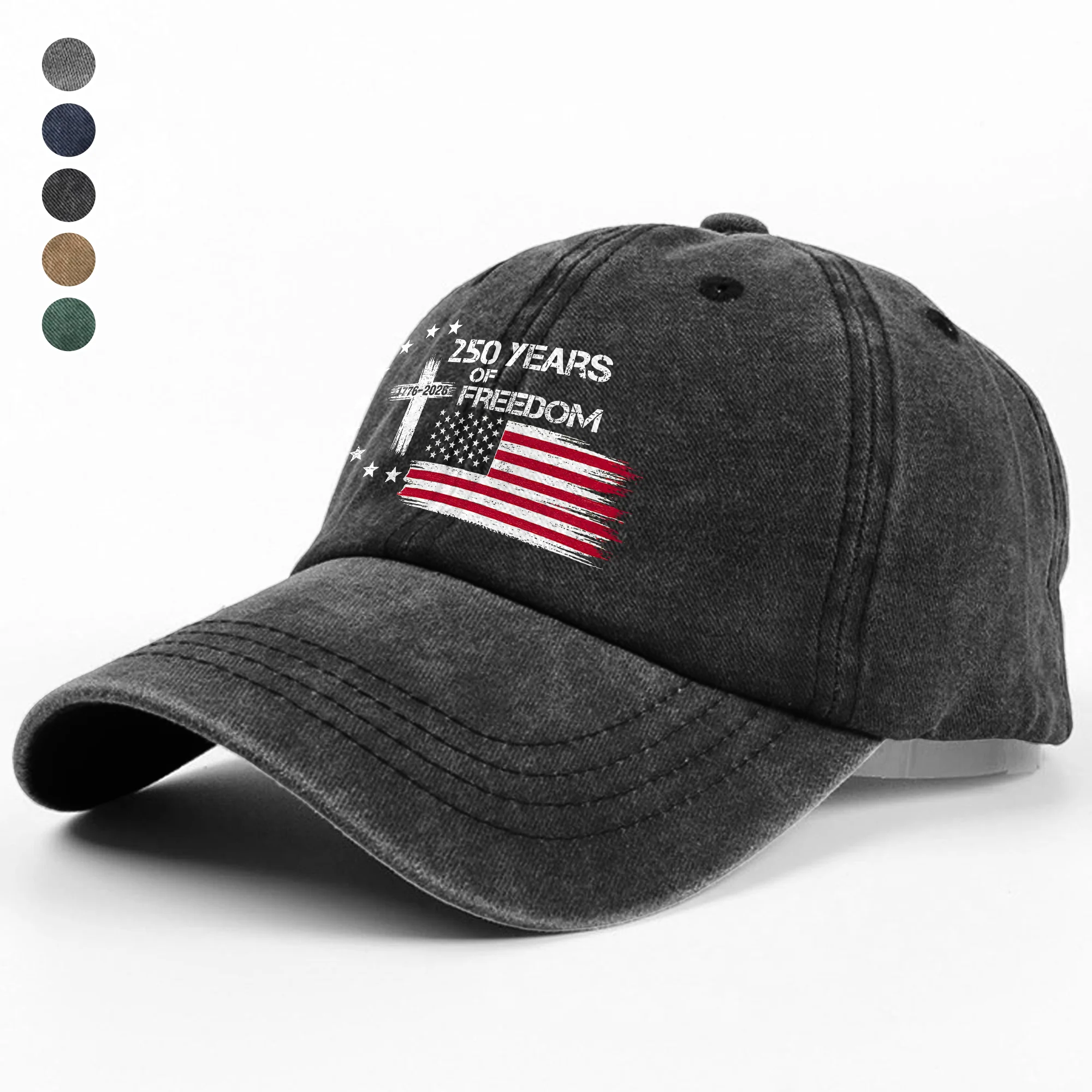250 Years Of Freedom America 1776 - 2026 Vintage Washed Denim Baseball Cap CH07 910722 - Image 3