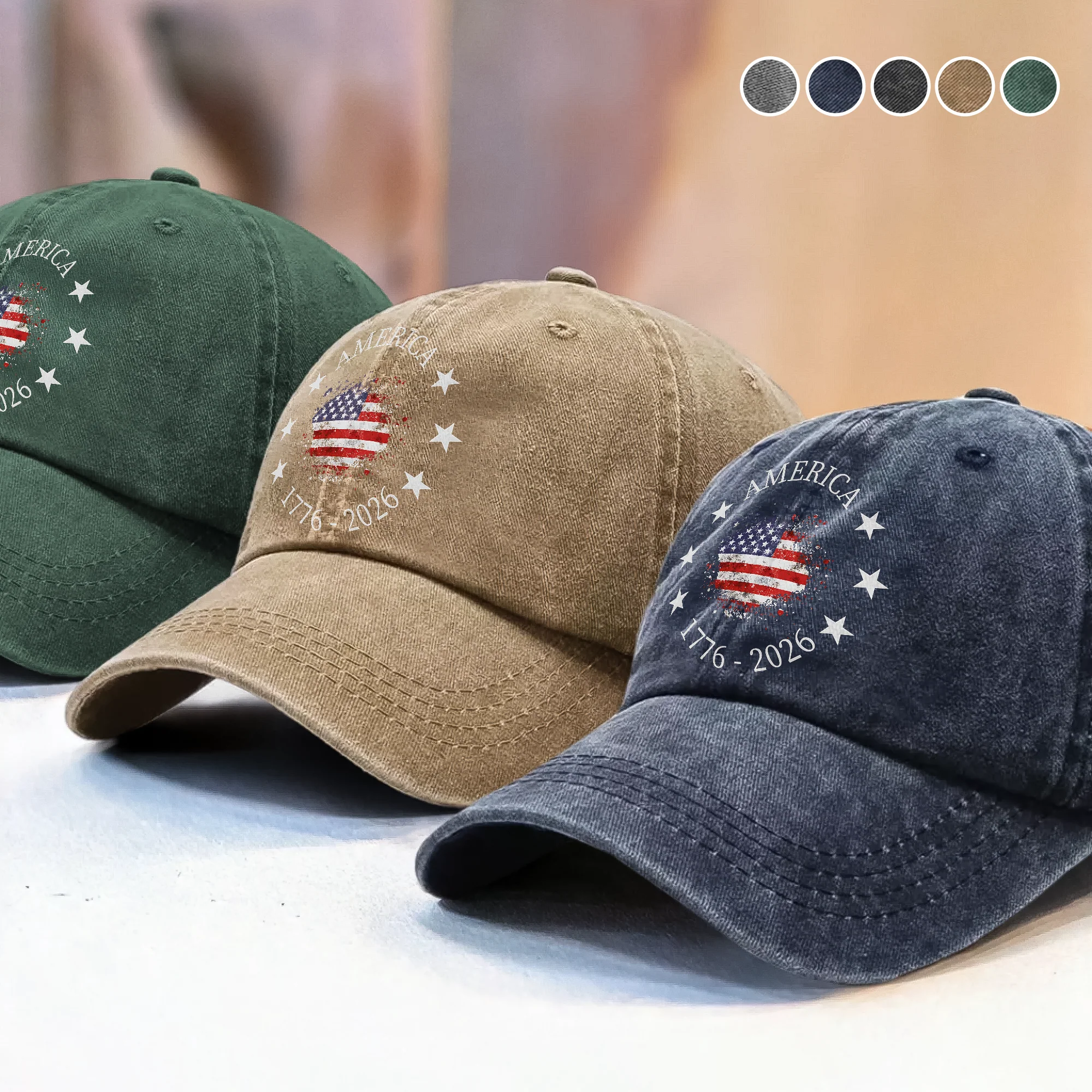 America 1776-2026 250 Years Anniversary Vintage Washed Denim Baseball Cap LM32 899465 - Image 6
