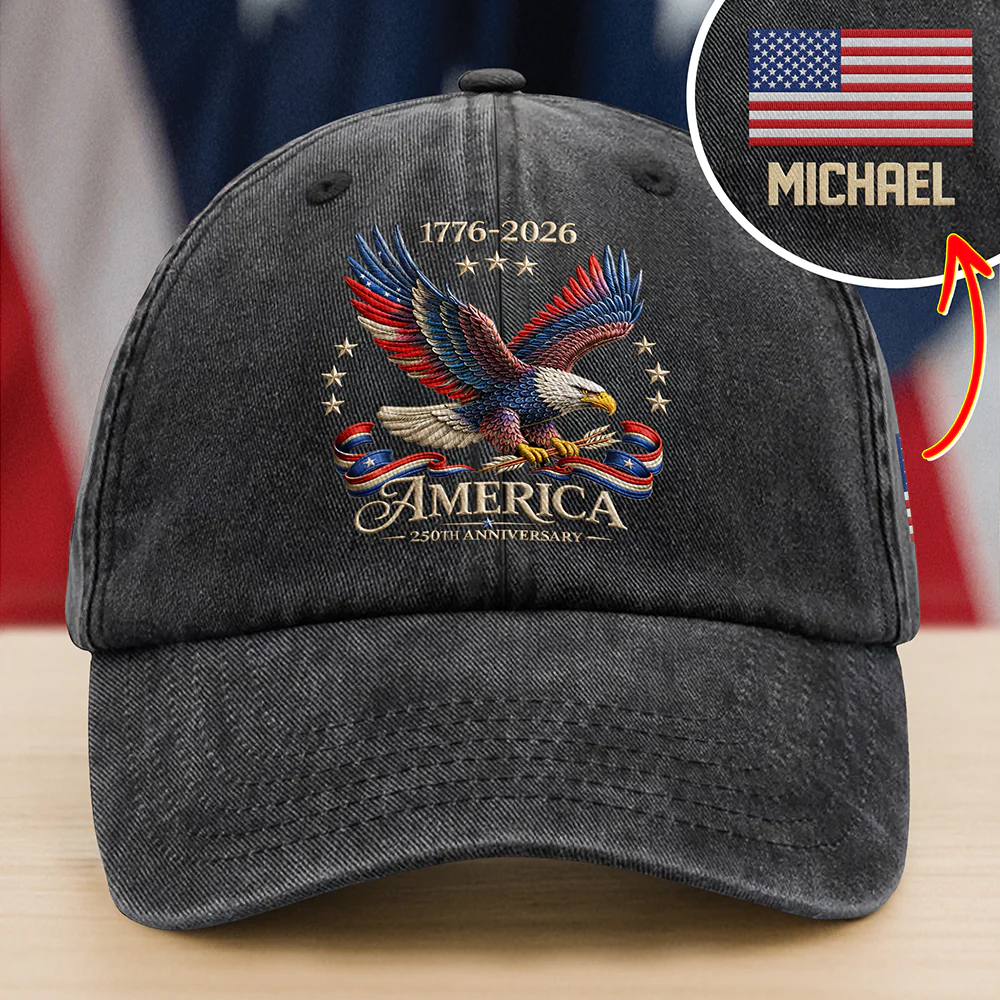 Custom Name US 250 Years Anniversary Eagle Embroidered Baseball Cap HO82 901698 - Image 2