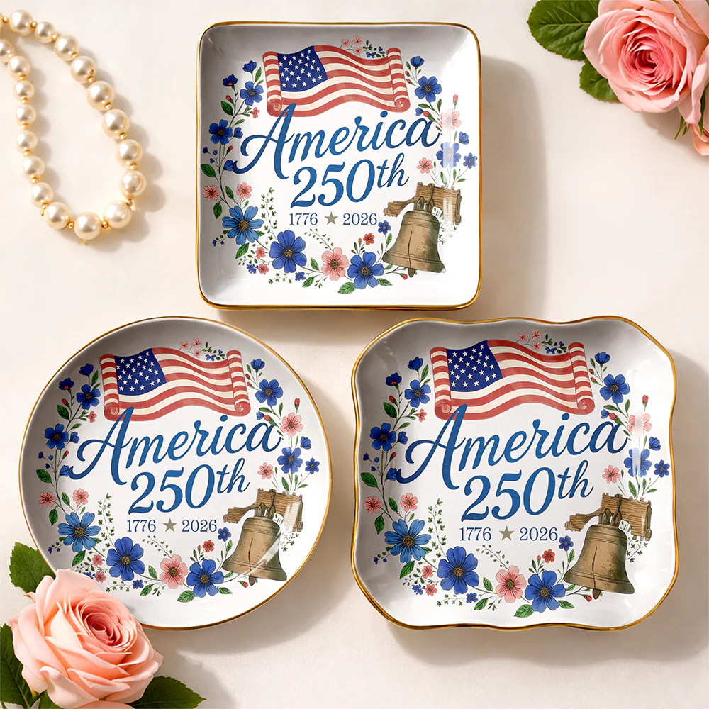 America 250th Anniversary 1776–2026 Floral Ring Dish – Patriotic Jewelry Tray Gift LM32 899509 - Image 5