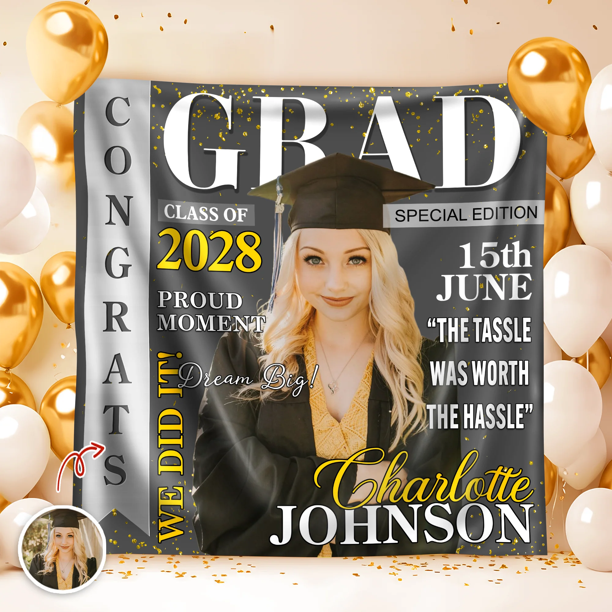 Custom Photo Class of 2026 Graduation Party Decor Backdrop HO82 901512 - Image 3