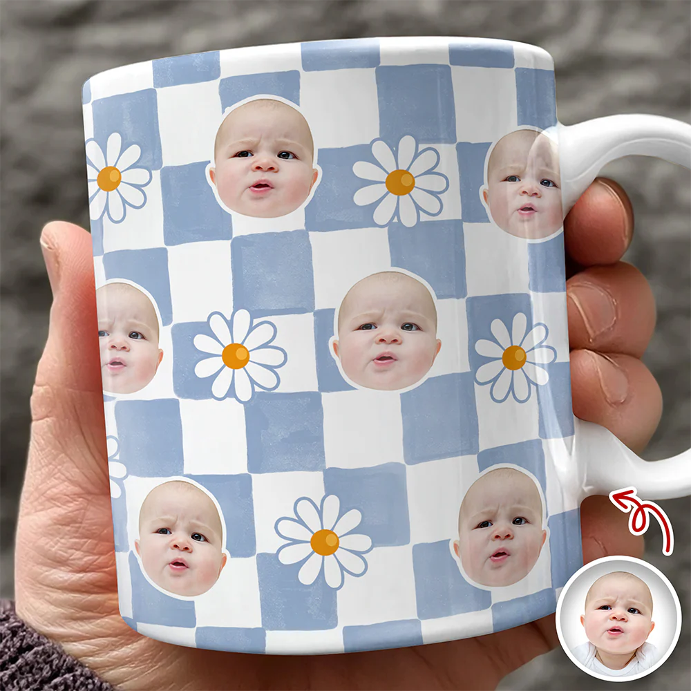 Custom Baby Face Daisy Checkered Print Full Mug - Personalized Gift for Mom & Dad TH10 169943 - Image 2