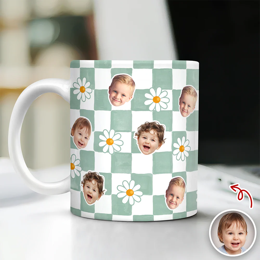 Custom Baby Face Daisy Checkered Print Full Mug - Personalized Gift for Mom & Dad TH10 169943 - Image 3