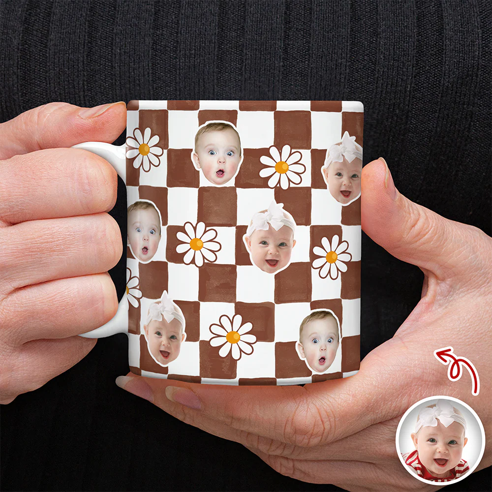 Custom Baby Face Daisy Checkered Print Full Mug - Personalized Gift for Mom & Dad TH10 169943 - Image 5