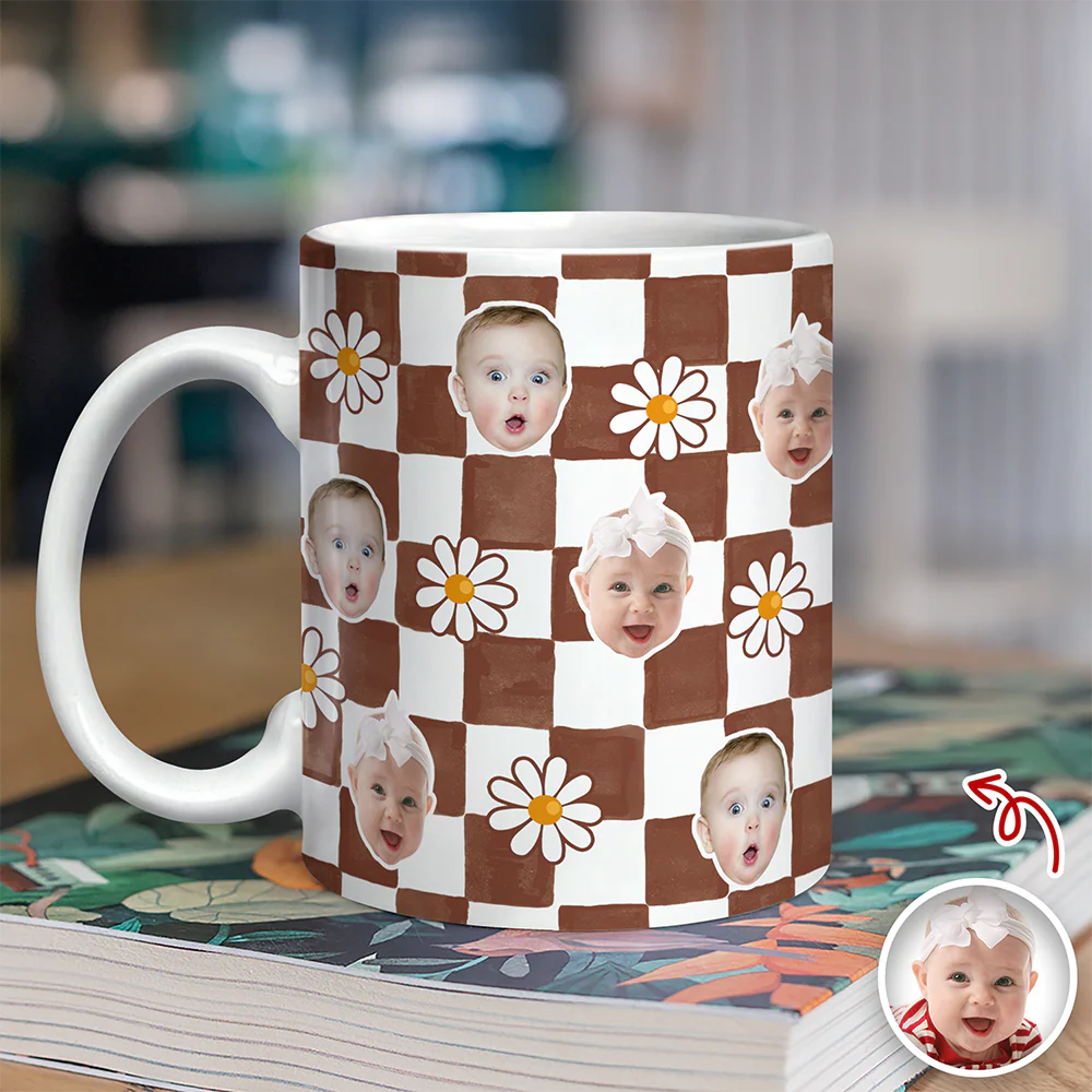Custom Baby Face Daisy Checkered Print Full Mug - Personalized Gift for Mom & Dad TH10 169943 - Image 6
