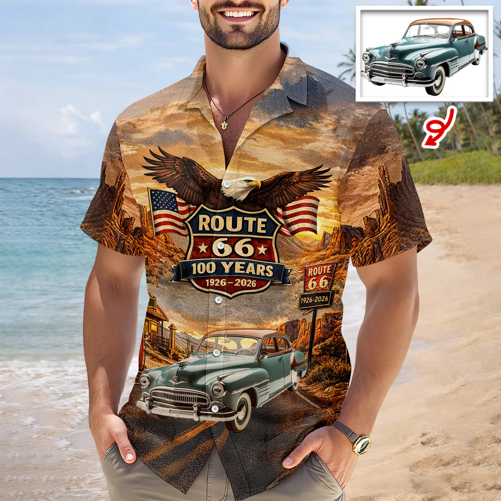 Custom Car Photo 100 Years of Route 66 USA 250th Anniversary Hawaii Shirt Car Lovers Gift CH07 911158 - Image 2