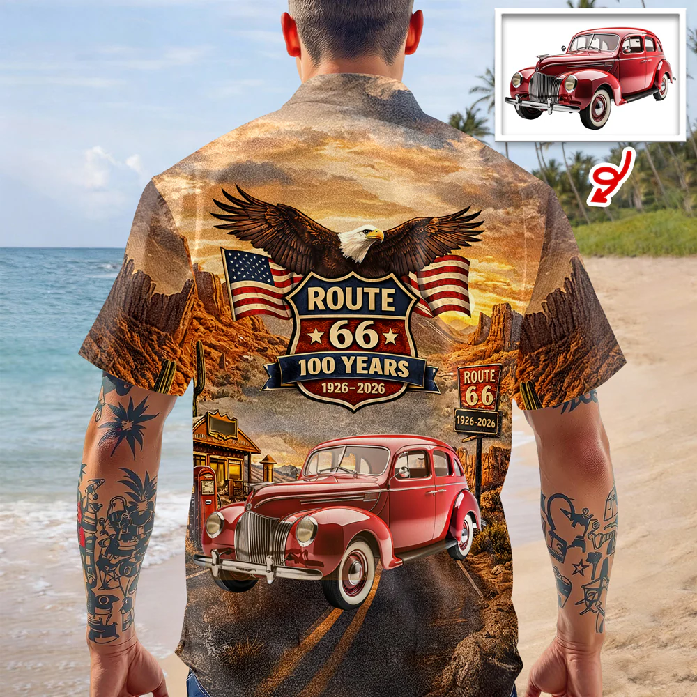 Custom Car Photo 100 Years of Route 66 USA 250th Anniversary Hawaii Shirt Car Lovers Gift CH07 911158 - Image 4