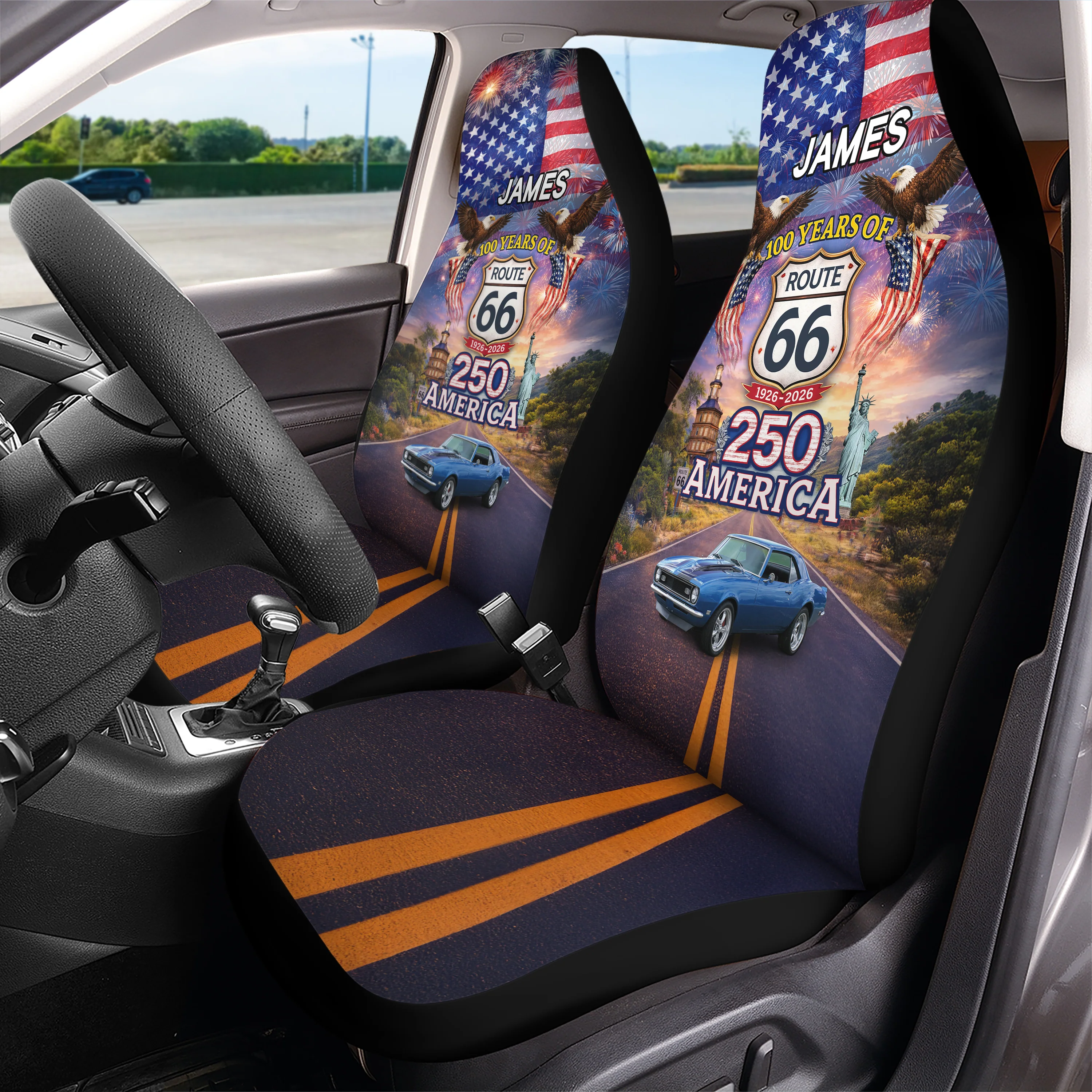 Custom Car Photo Celebrate 100 Years of Road Route 66 US 250th Anniversary Car Seat Cover HO82 902088 - Image 2