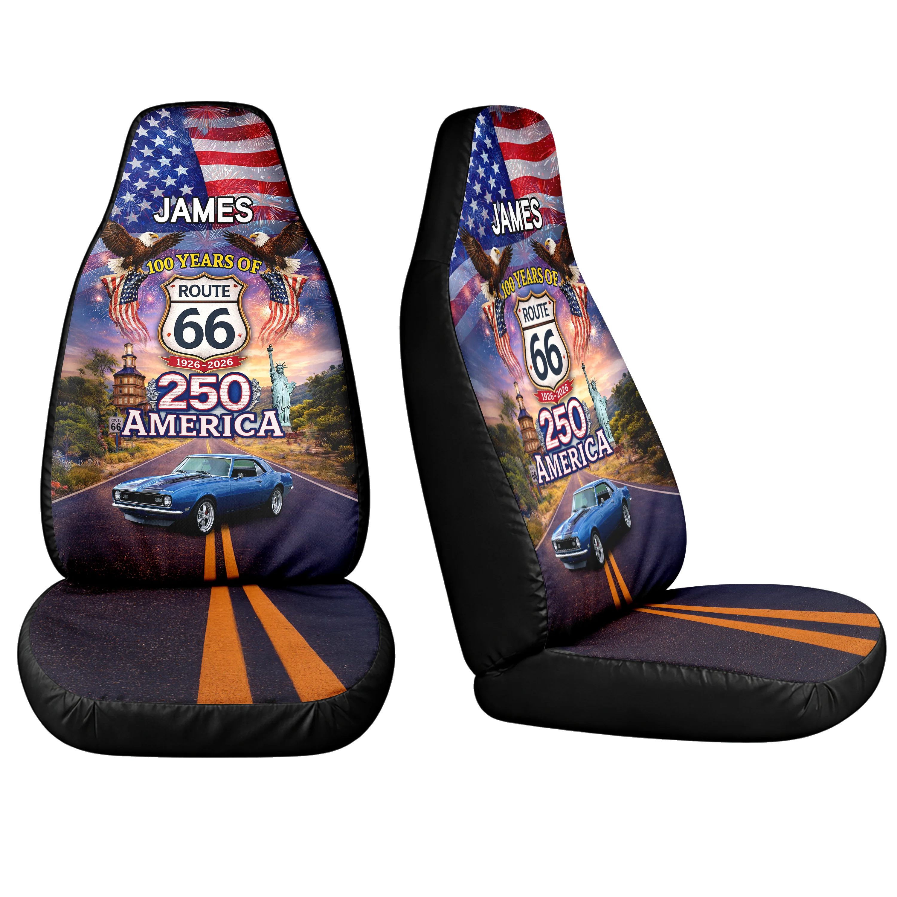 Custom Car Photo Celebrate 100 Years of Road Route 66 US 250th Anniversary Car Seat Cover HO82 902088 - Image 4