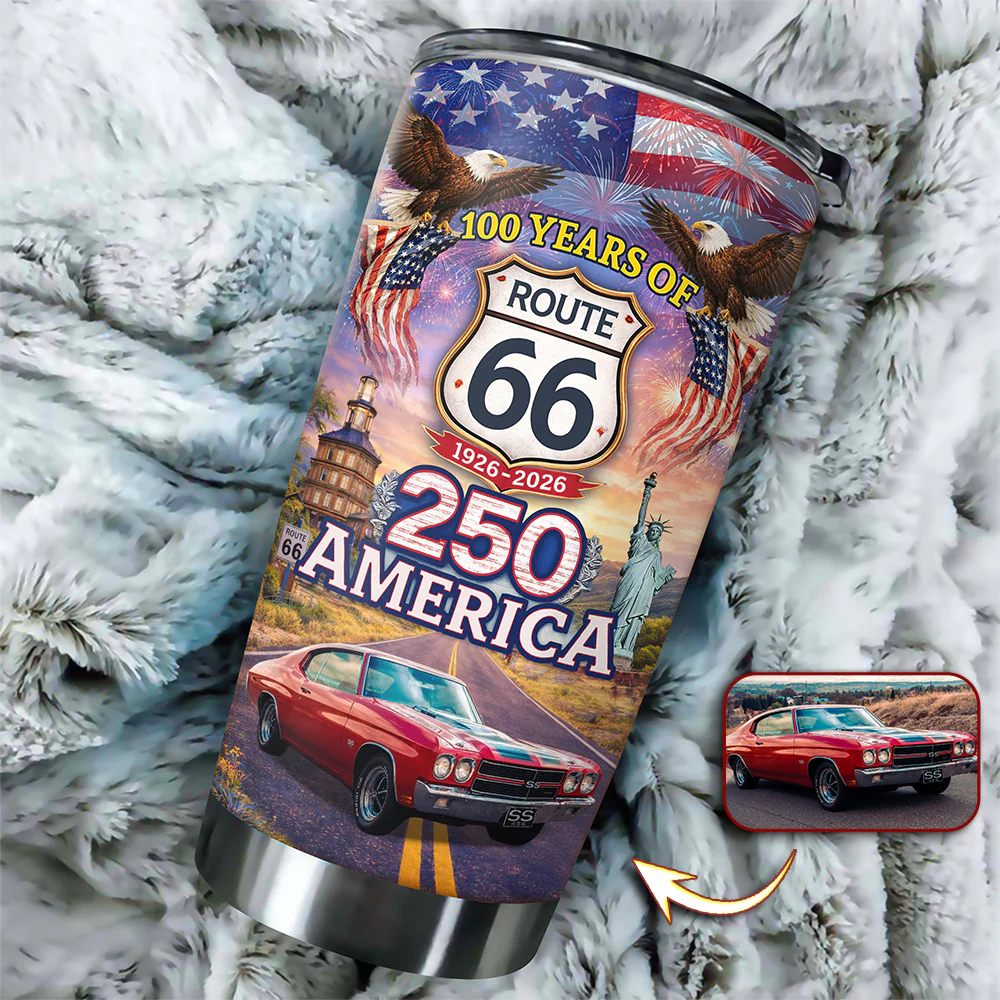 Custom Car Photo Celebrate 100 Years of Road Route 66 and America 250th Anniversary Fat Tumbler CH07 910516 - Image 3