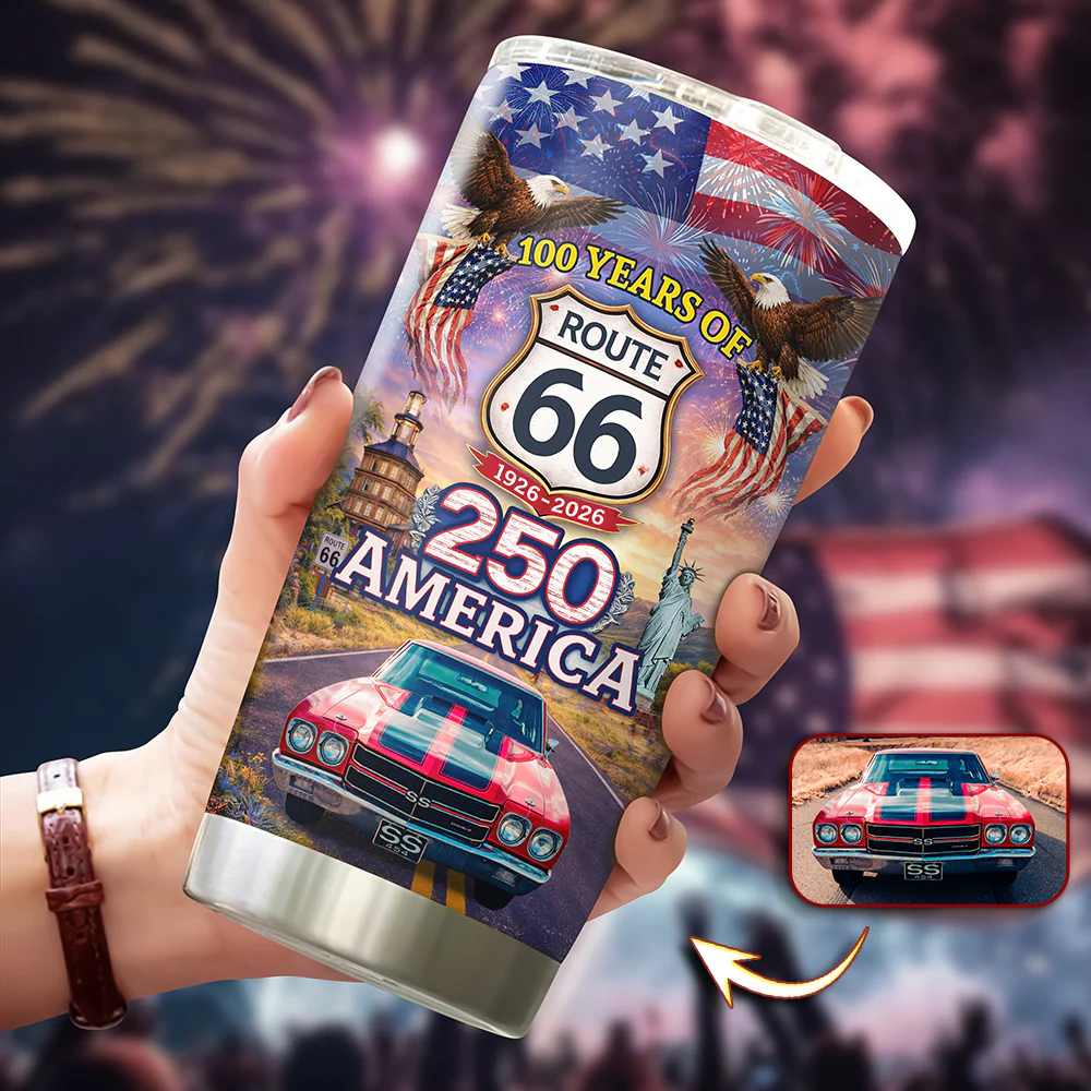 Custom Car Photo Celebrate 100 Years of Road Route 66 and America 250th Anniversary Fat Tumbler CH07 910516 - Image 4