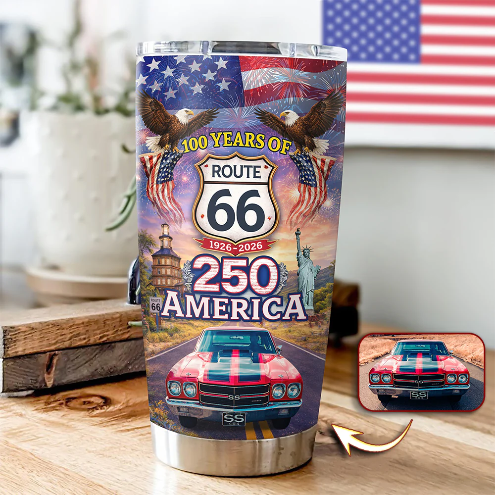 Custom Car Photo Celebrate 100 Years of Road Route 66 and America 250th Anniversary Fat Tumbler CH07 910516 - Image 5