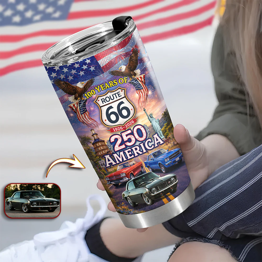 Custom Car Photo Celebrate 100 Years of Road Route 66 and America 250th Anniversary Fat Tumbler CH07 910516 - Image 6