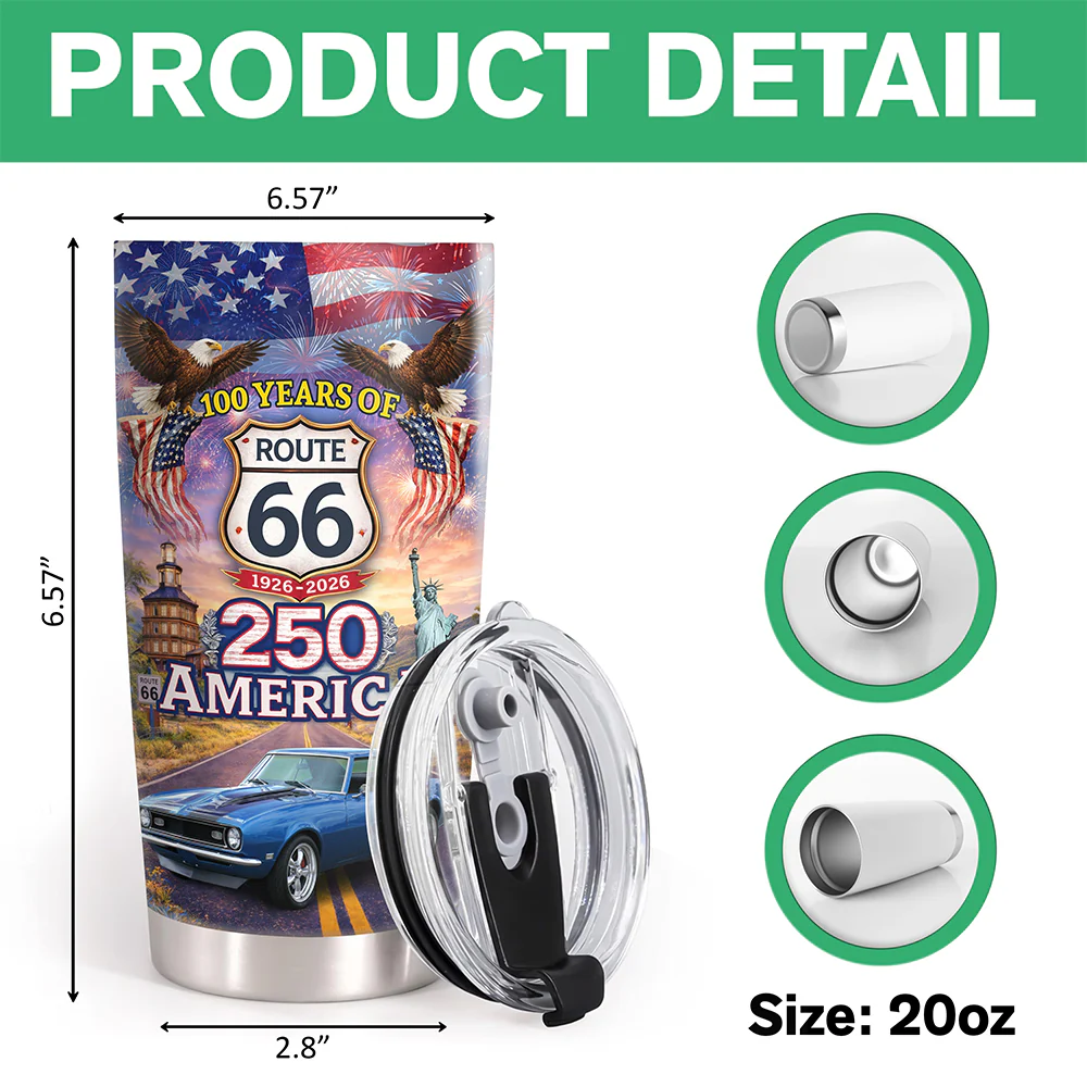 Custom Car Photo Celebrate 100 Years of Road Route 66 and America 250th Anniversary Fat Tumbler CH07 910516 - Image 8