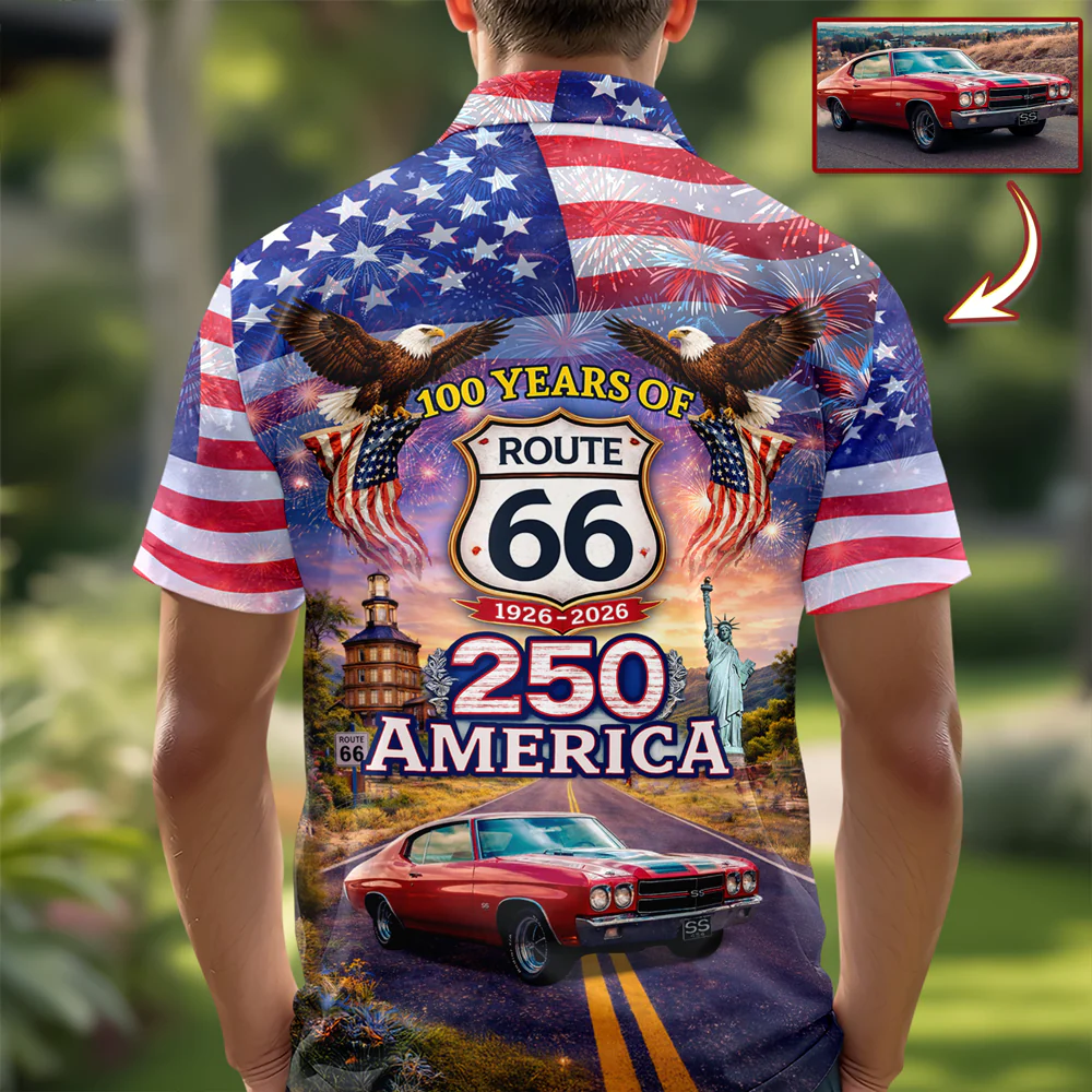 Custom Car Photo Celebrate 100 Years of Road Route 66 and America 250th Anniversary Polo Shirt CH07 910518 - Image 6