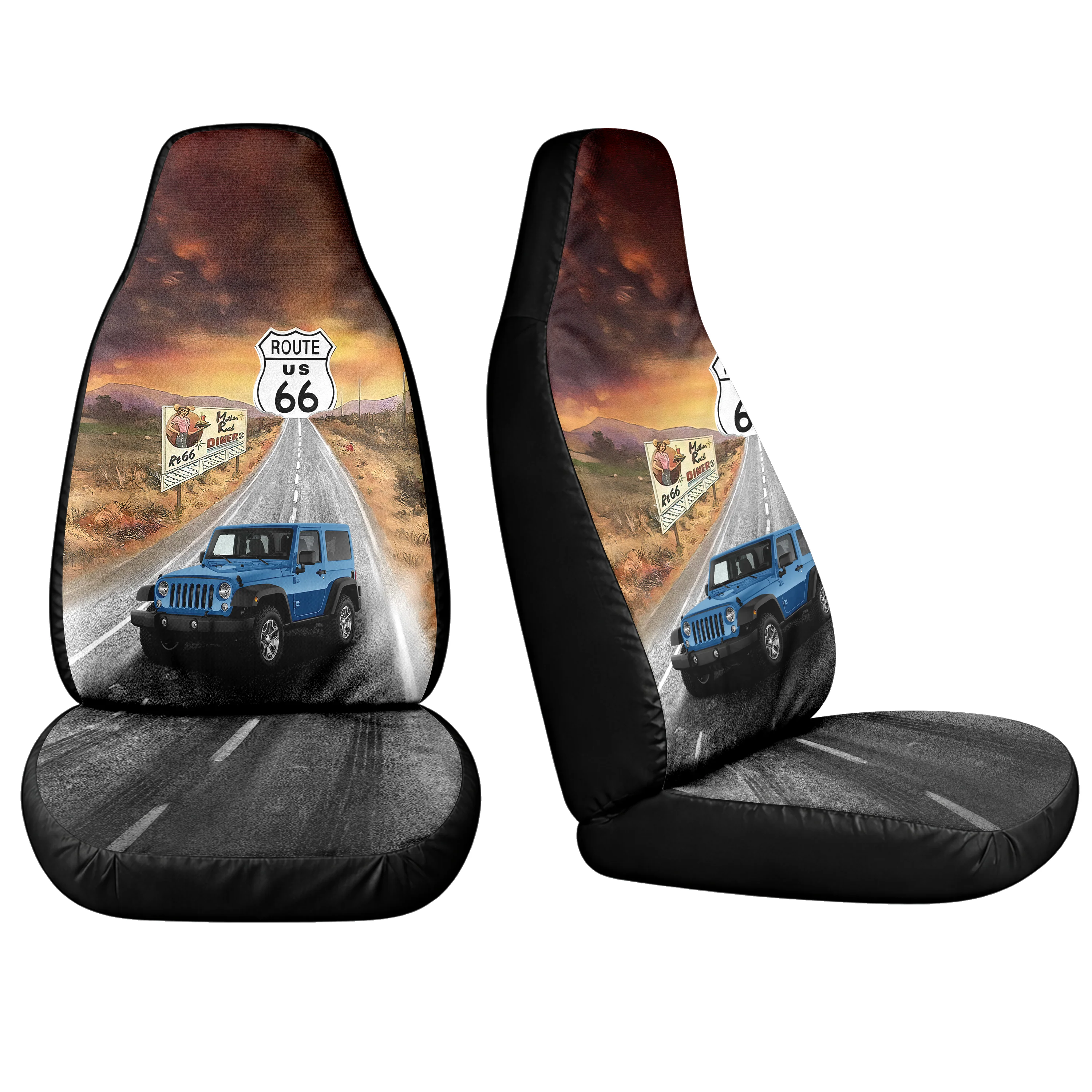 Custom Car Photo Road Route 66 Car Seat Cover - Personalized Gift for Car Lovers HO82 902090 - Image 2