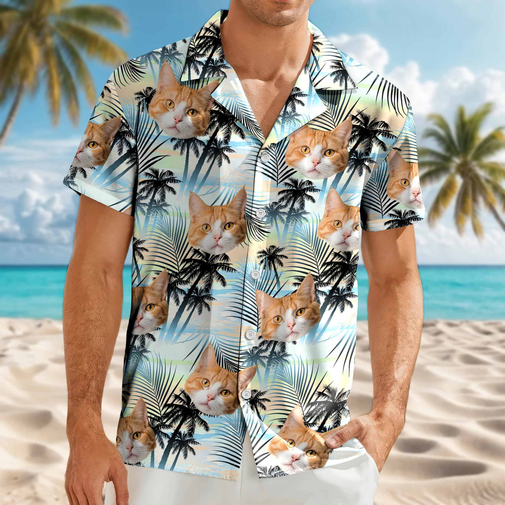 Custom Cat Photo Tropical Summer Hawaii Shirt - Gift for Cat Lovers HO82 902402 - Image 7