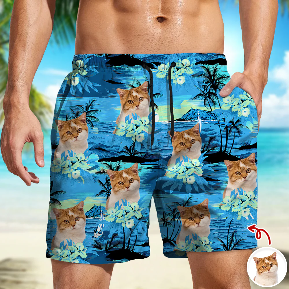 Custom Cat Photo Tropical Summer Pattern Beach Short HO82 902410 - Image 5