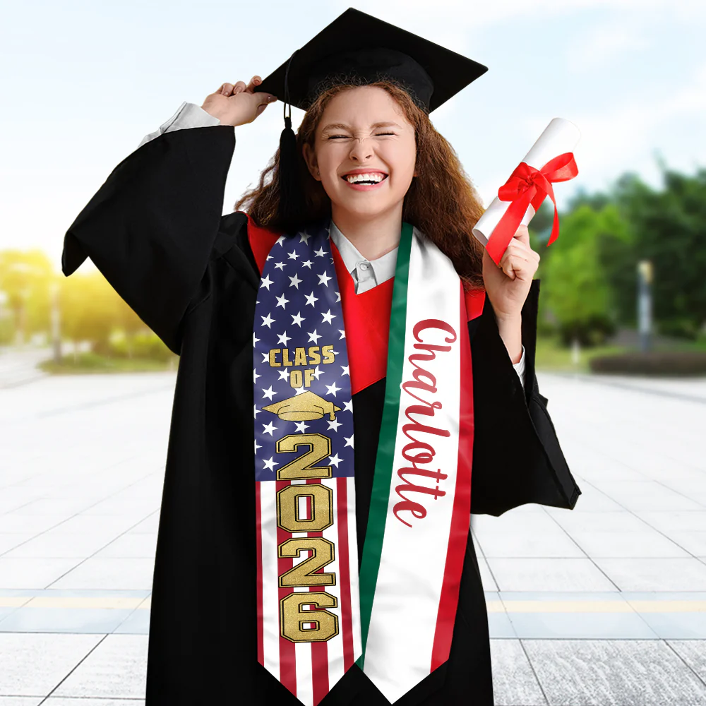 Custom Country Flag Class of 2026 Graduation Stoles HA75 898890 - Image 4