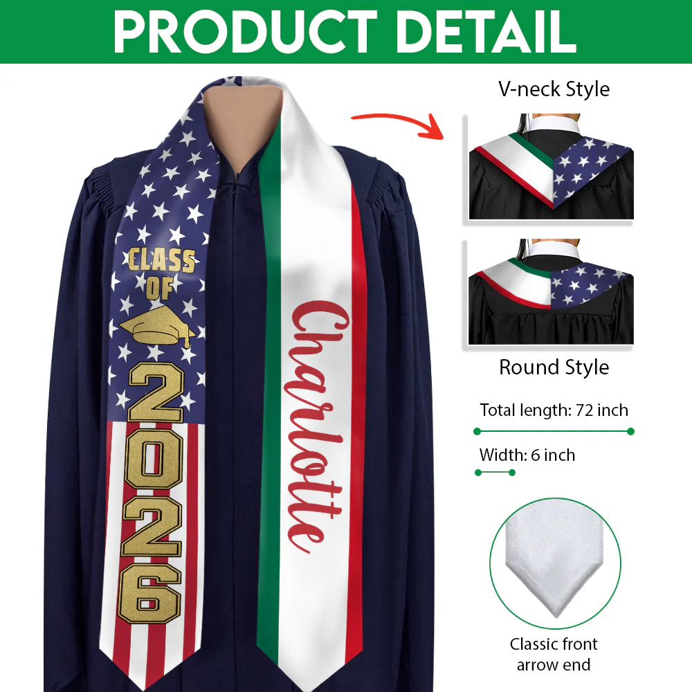 Custom Country Flag Class of 2026 Graduation Stoles HA75 898890 - Image 7
