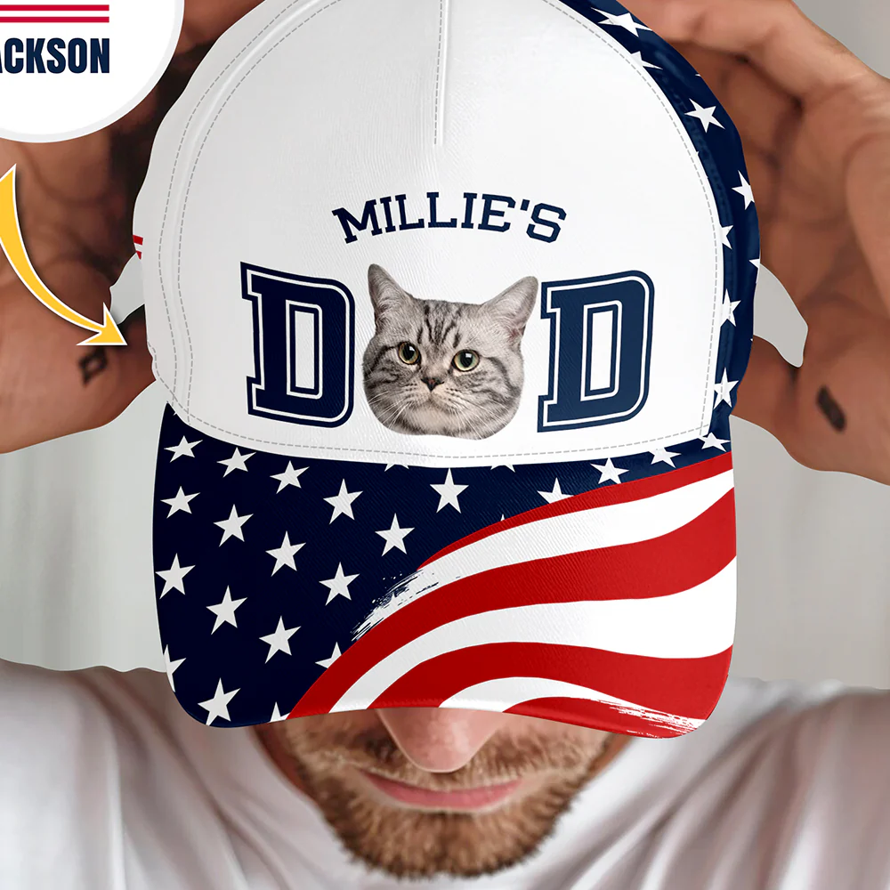 Custom Dog Cat Photo Dad America Flag Classic Cap Father's Day Gift HA75 921412 - Image 5